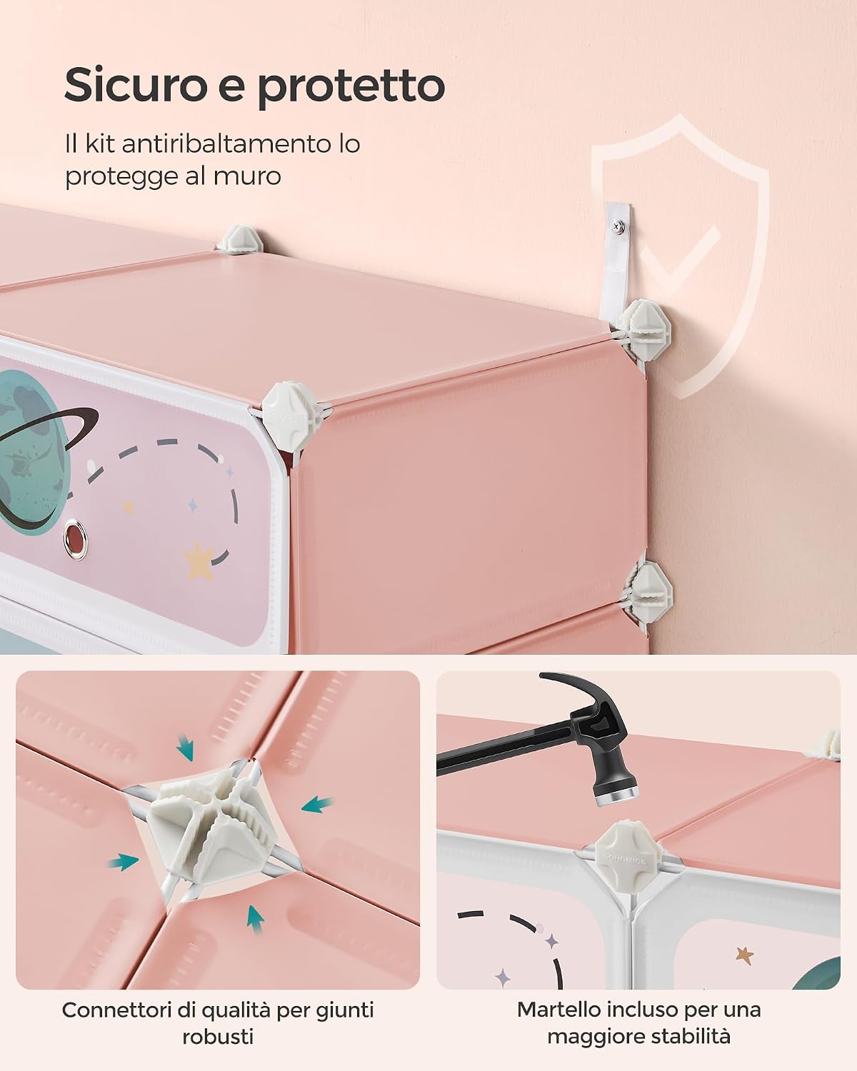 Detalle 2 de SONGMICS Scarpiera per bambini a 12 scomparti con ante e fissaggio LPC907R01, 31 x 81 x 106 cm (rosa gelatina)