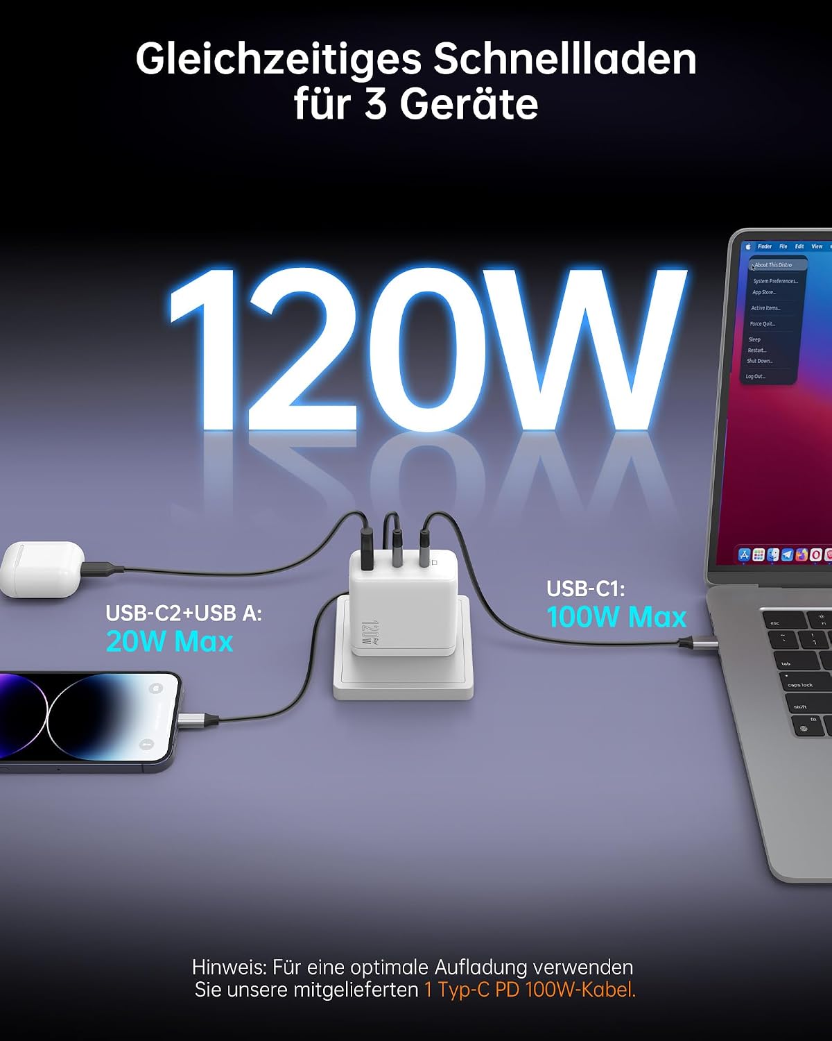 Thumbnail 1 de NOVOO 120W USB C Ladegerät 🔌