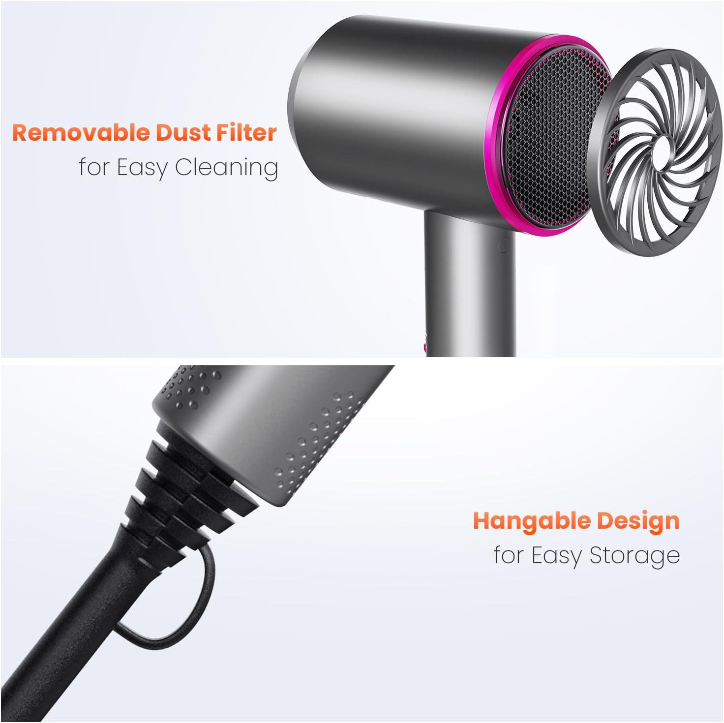 Thumbnail 5 de Dekuri Hair Dryer Professional Ionic Hairdryer with 2 Speeds, 3 Heats, Cool Shot, Diffuser & 2 Concentrators