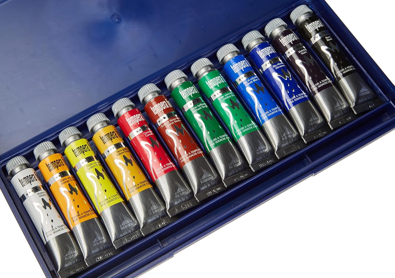Detalle 1 de Maimeri Scatola Plastica con 12 Tubetti di Tempera Fine 20 ml – Colori Assortiti