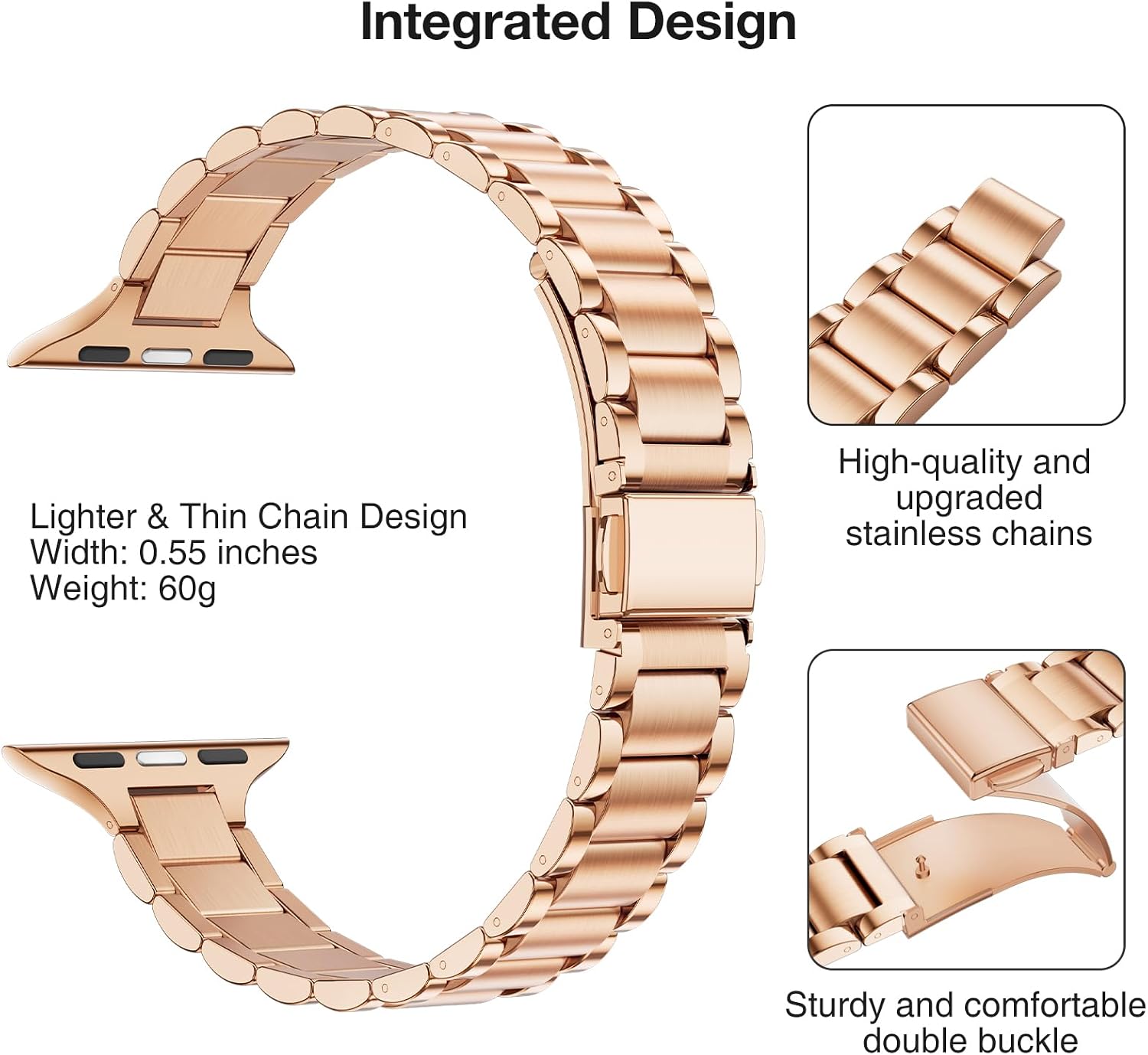 Detalle de WFEAGL Slim Stainless Steel Replacement Strap (RoseGold) for Apple Watch 40mm/38mm/41mm/42mm