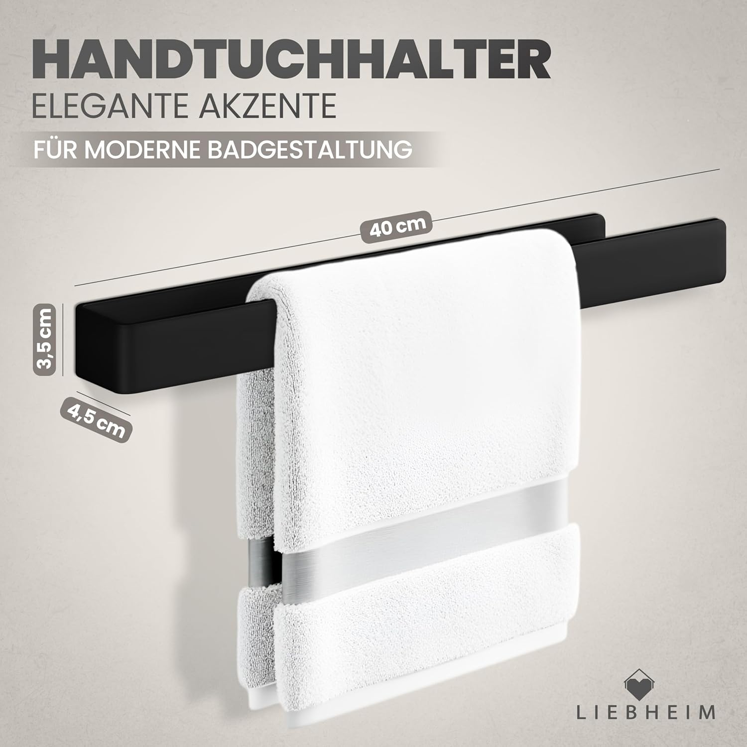 Thumbnail 1 de LIEBHEIM Handtuchhalter ohne Bohren, schwarz – Handtuchstange aus Aluminium, 40 cm