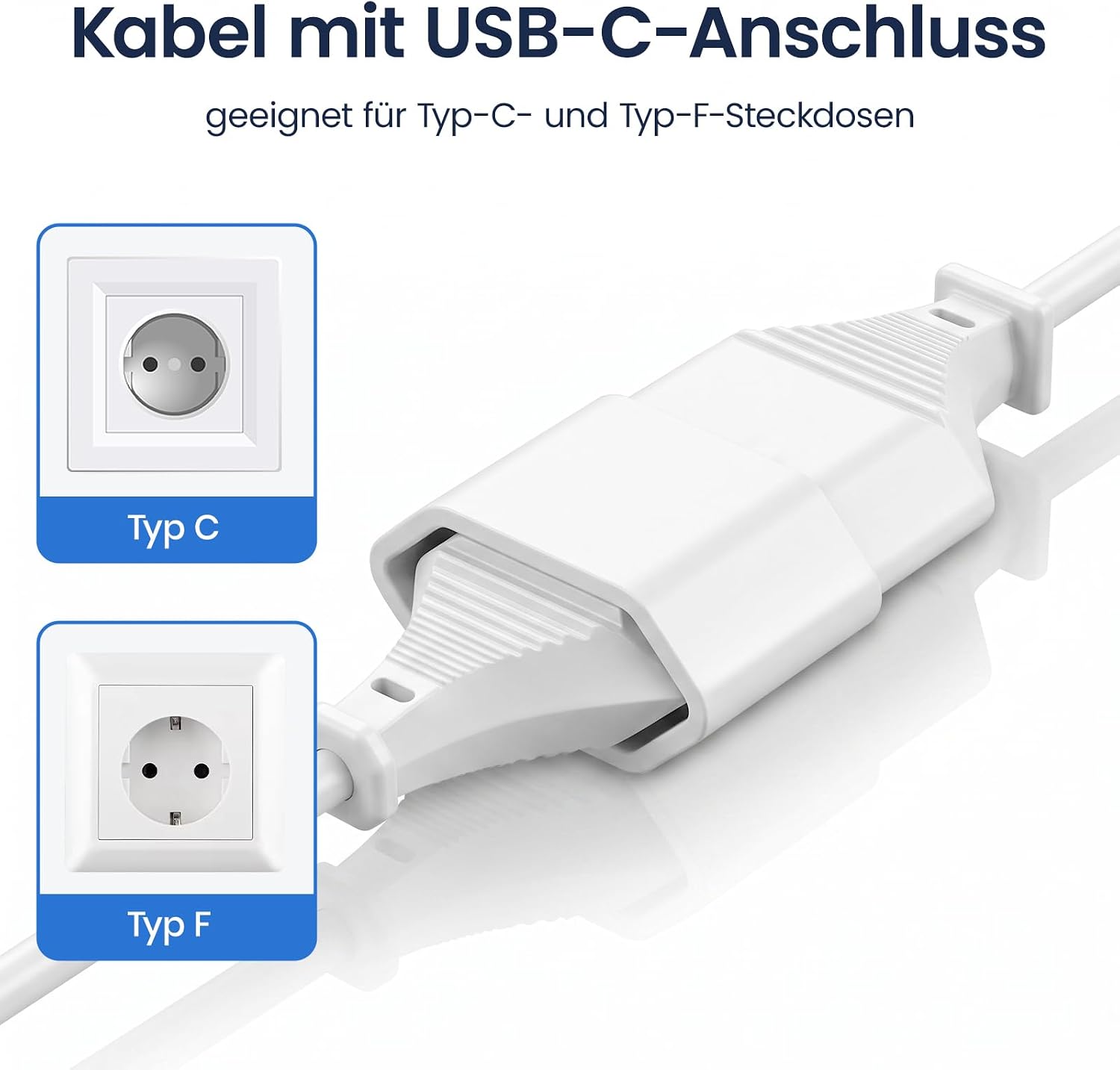Detalle de ATJTYSX Eurostecker Verlängerungskabel 1,5 m mit Doppelsteckdose – 2-in-1, Flachstecker, Schützt Kinder
