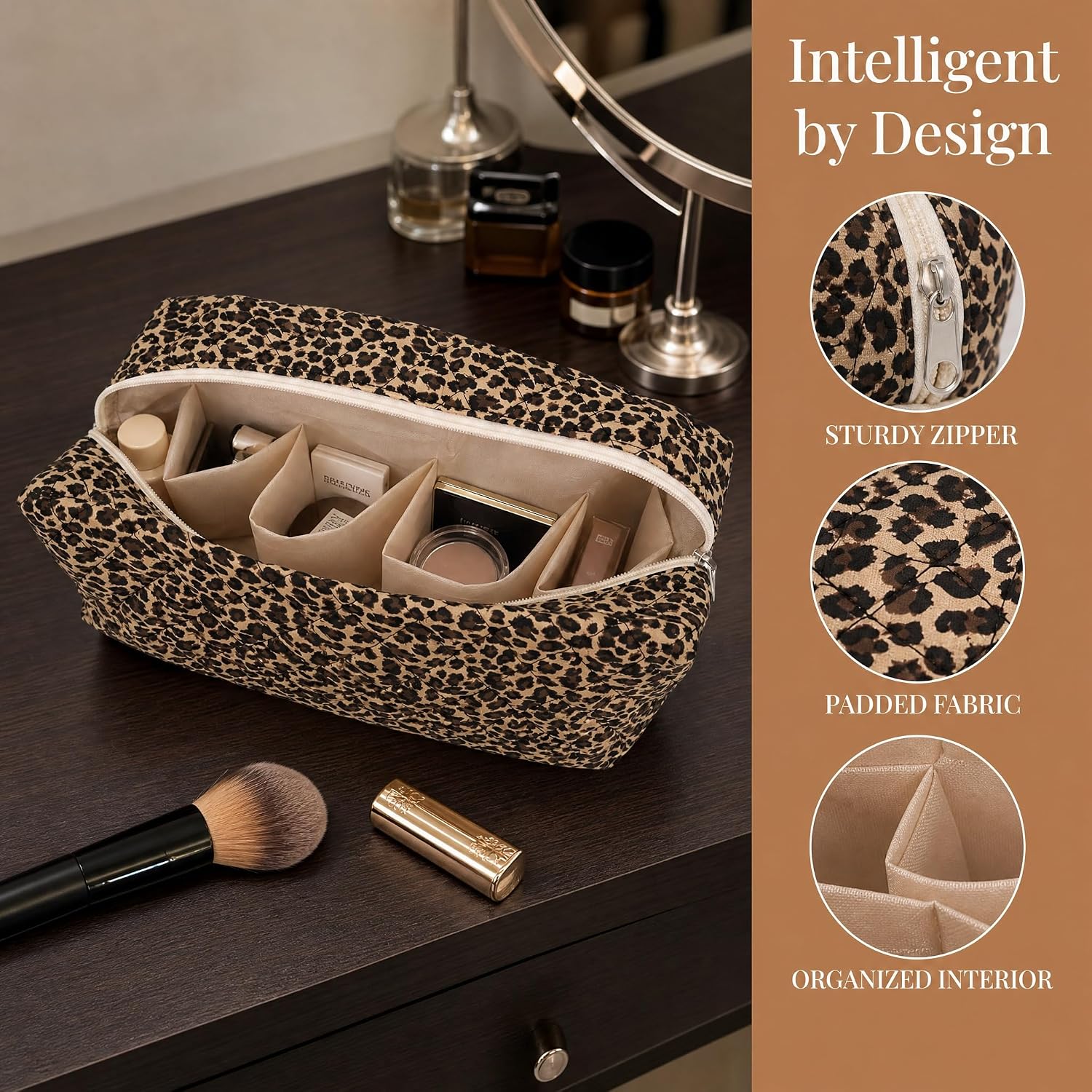 Detalle 2 de Hair Tools Travel Bag: Large Capacity Case for Dyson Airwrap, Shark FlexStyle and Accessories (Leopard)