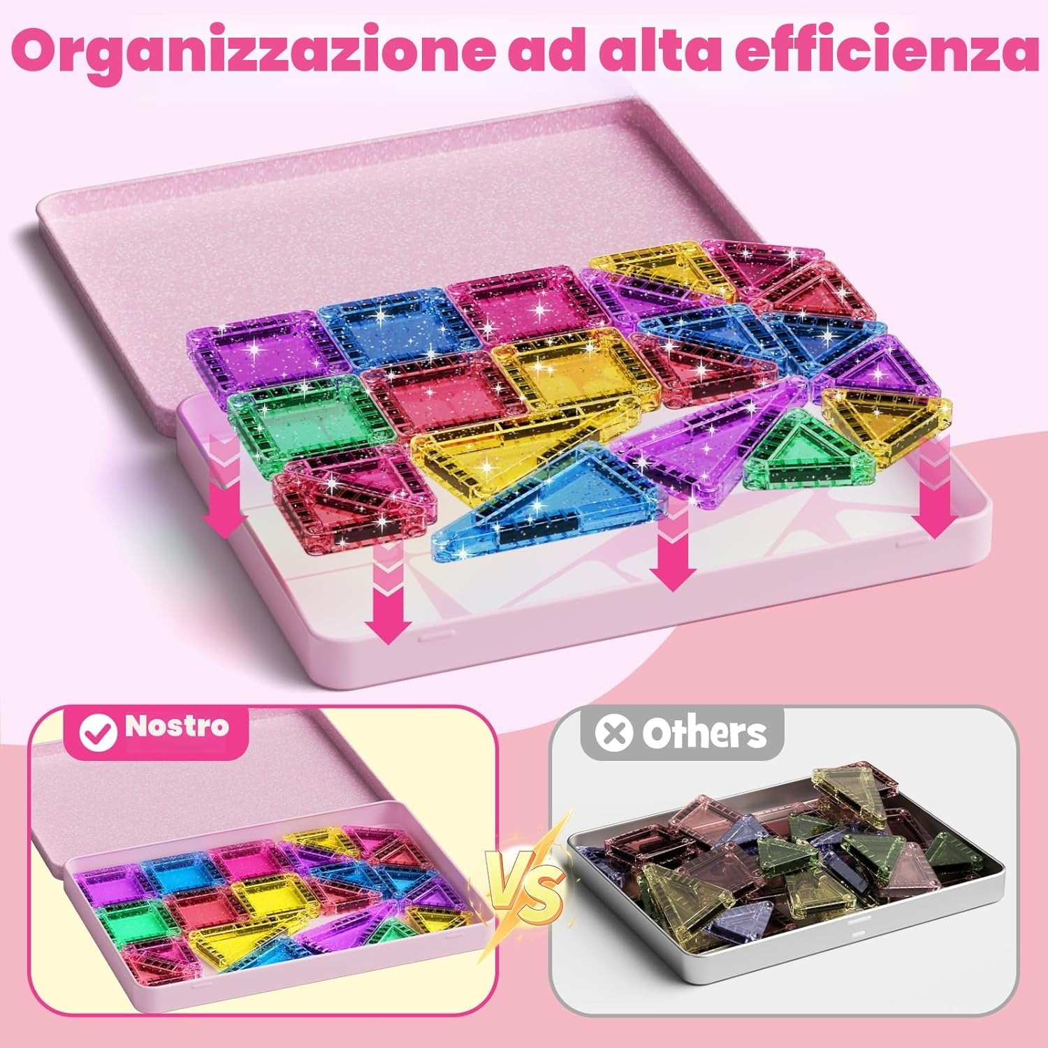 Thumbnail 3 de Set di 42 piastrelle magnetiche da viaggio con glitter rosa – gioco STEM per bambini