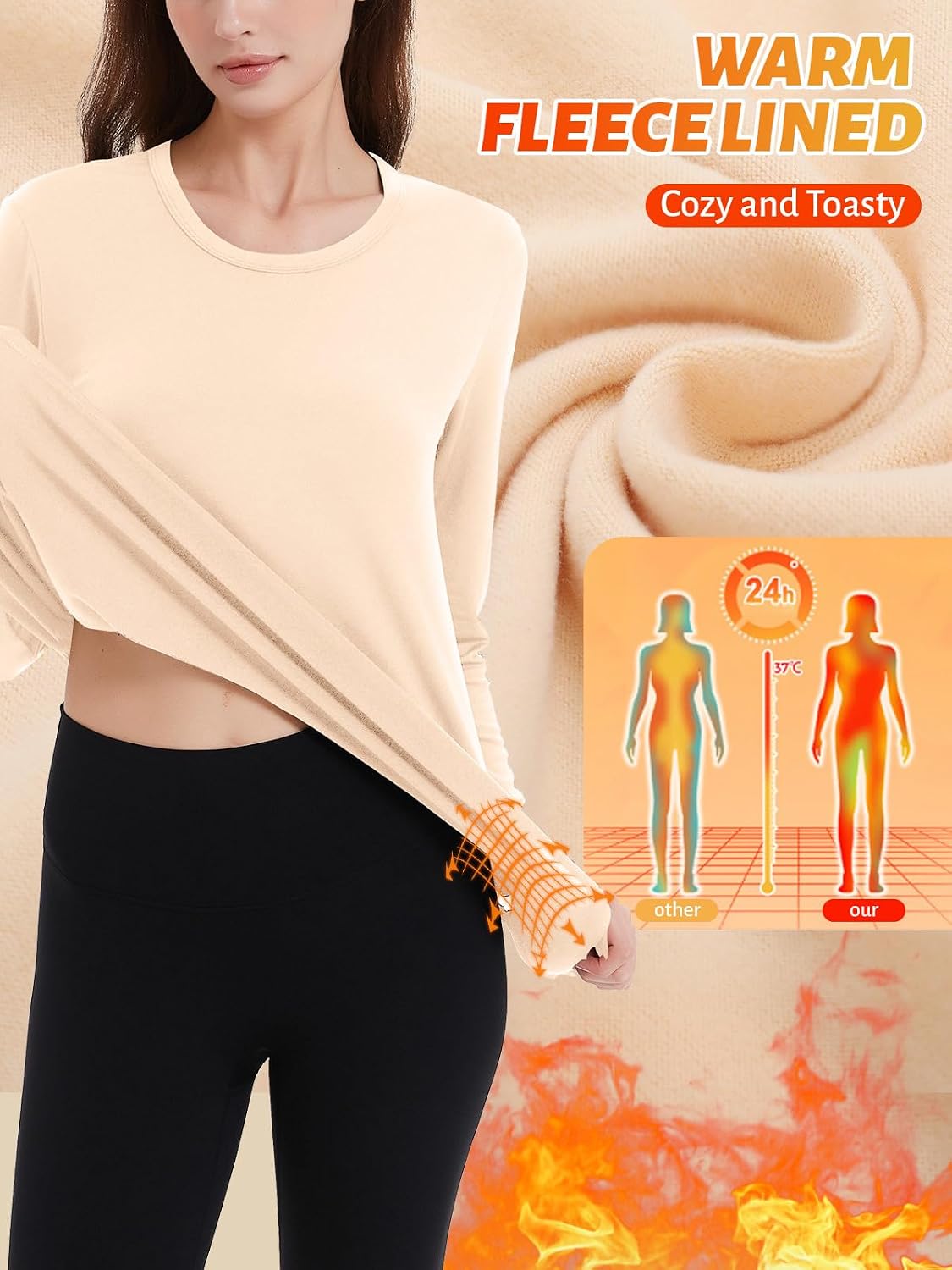 Detalle de Soudittur Maglia Termica Donna a Manica Lunga con Pile Interno