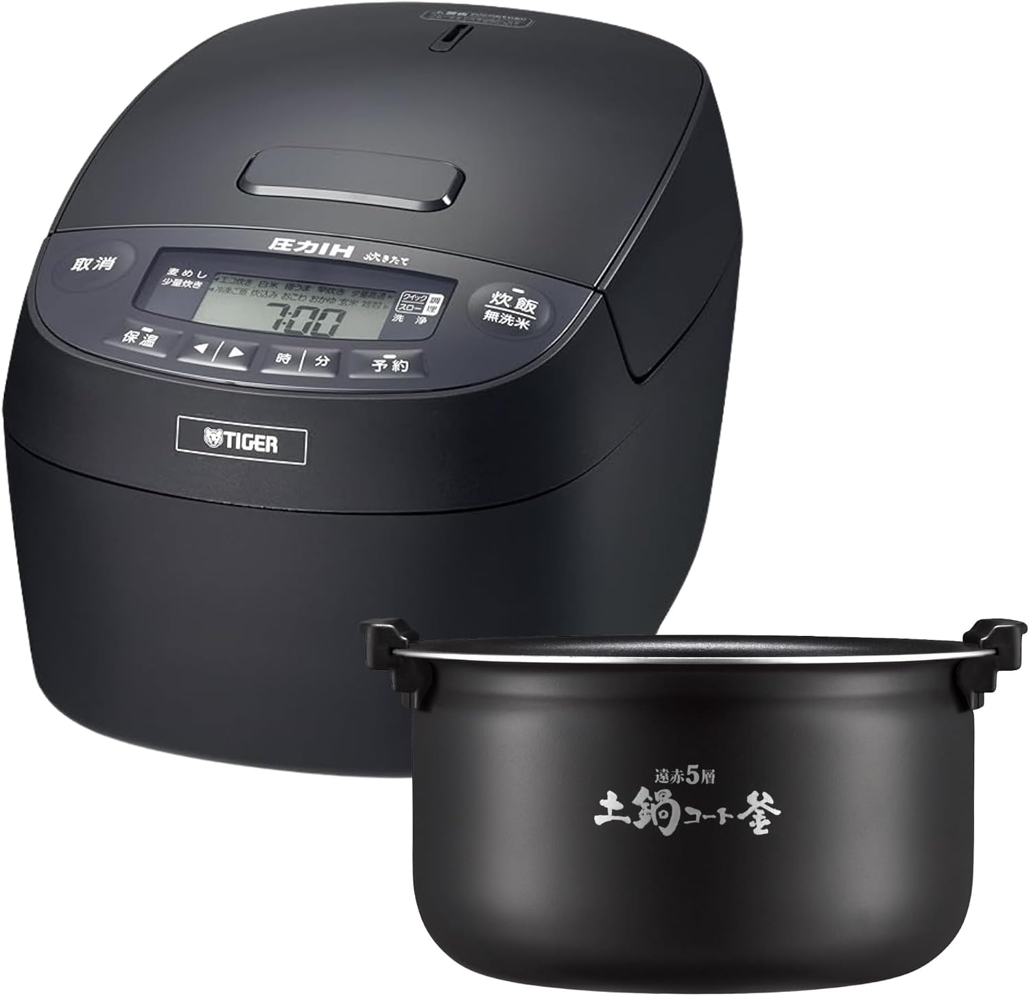 Detalle de タイガー魔法瓶 JPV-N100K 圧力IH炊飯器 5.5合炊き 遠赤5層土鍋コート釜・粒立ち保温 ブラック