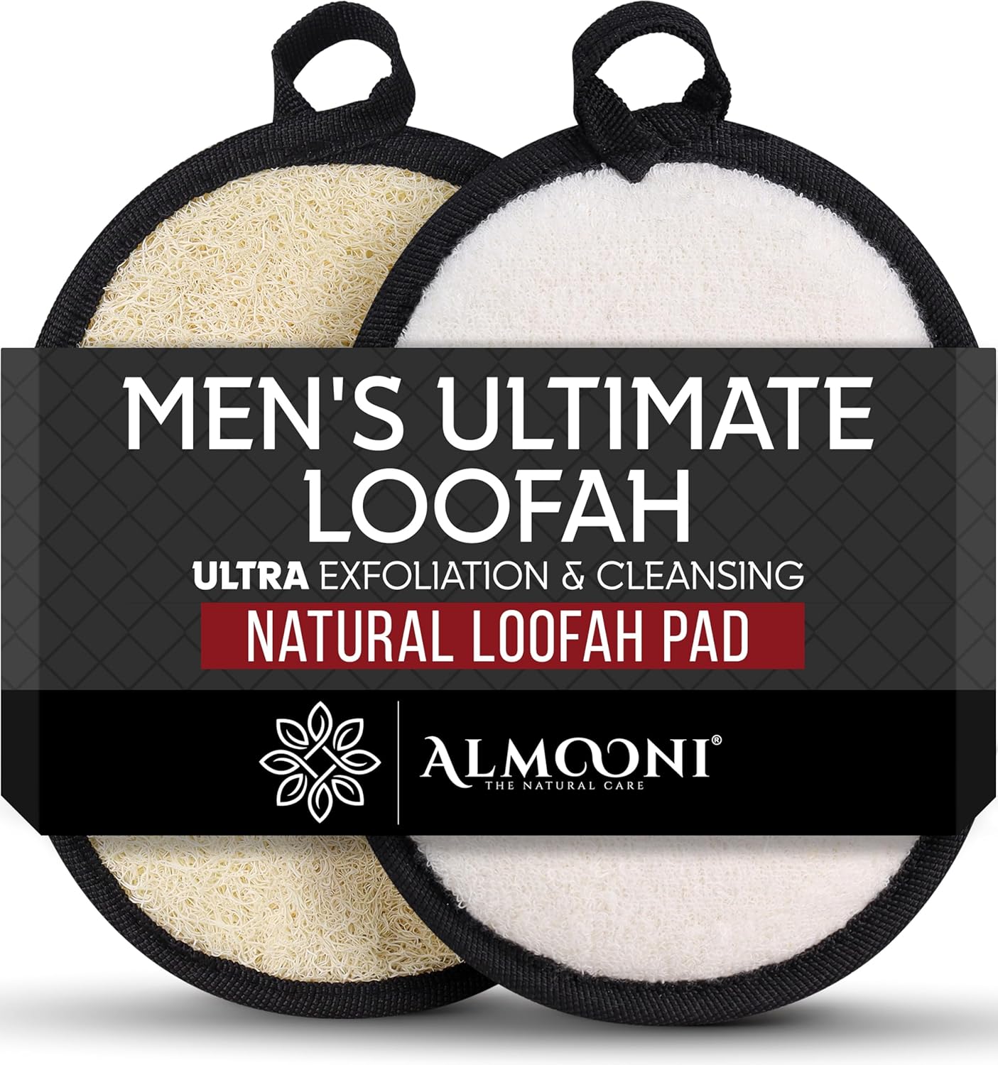 Detalle de Sturdy Natural Loofah for Men (Natural Egyptian Shower Luffa Sponge) – 2 Count, Black
