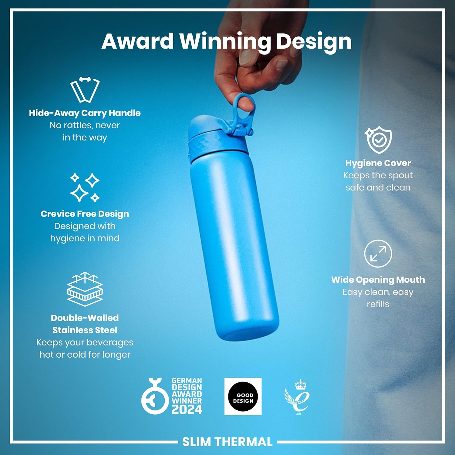 Detalle de ION8 Vacuum Insulated Steel Water Bottle, 500 ml – Leak Proof & Dishwasher Safe