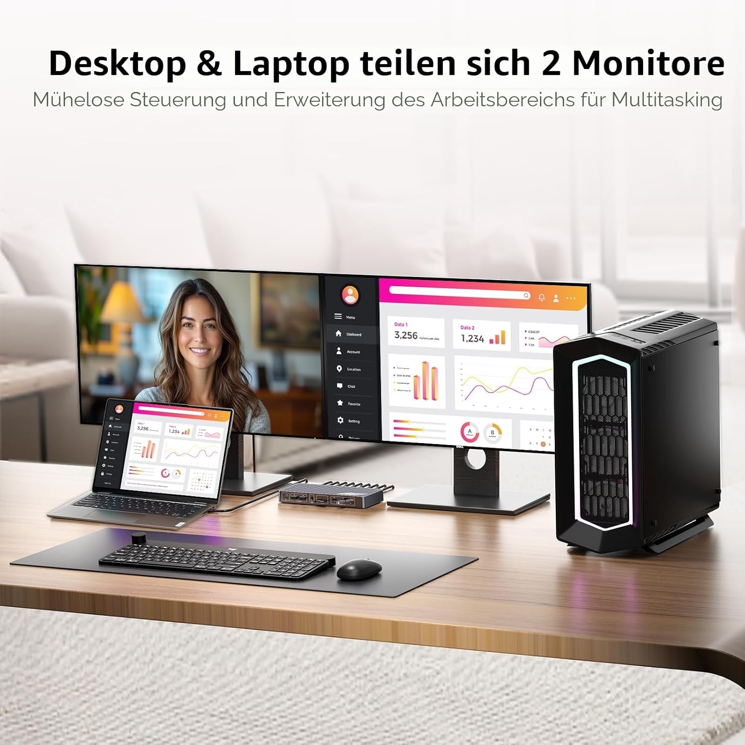 Detalle 2 de AV Access 8K Docking Station KVM Switch für 2 Monitore: 2 Computer, Ethernet, 100W USB-C Laden