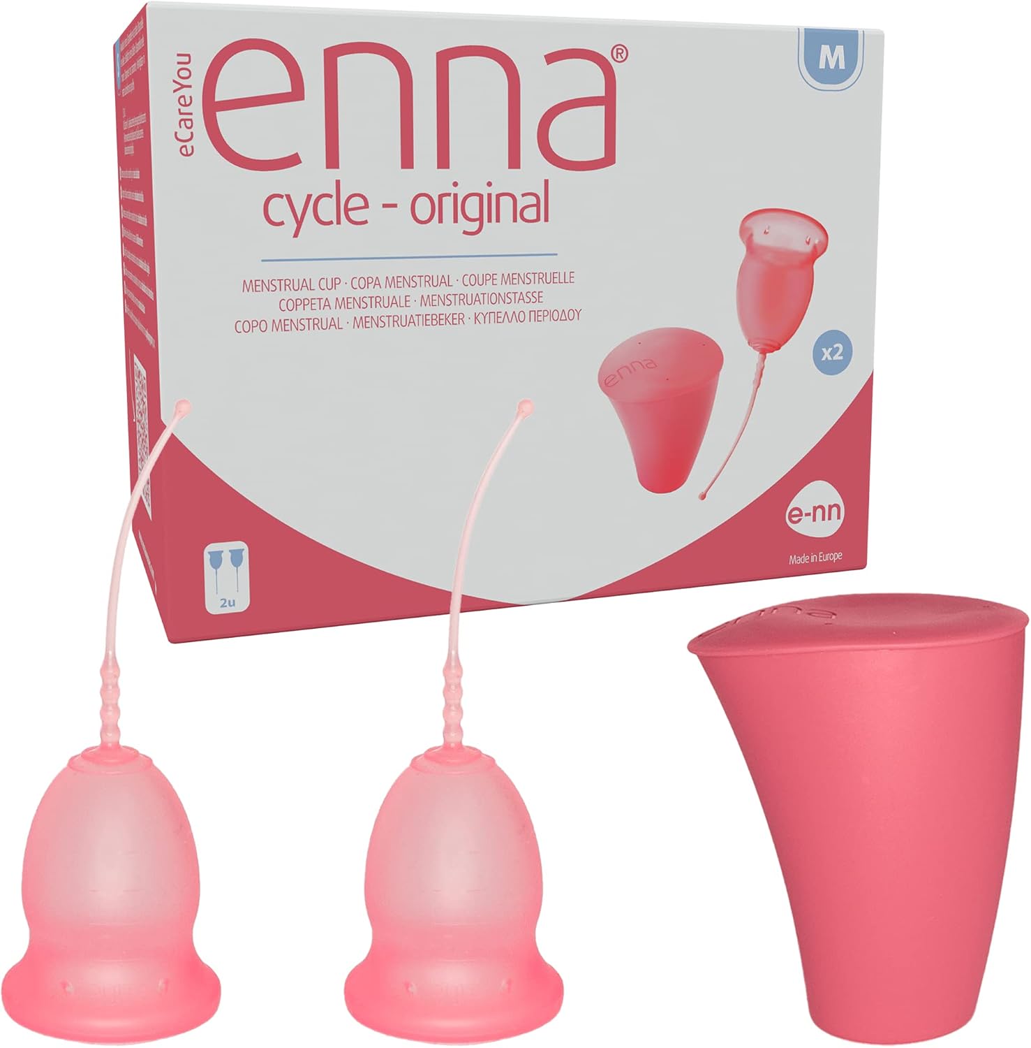 Detalle de Enna Cycle M, 2 kubeczki menstruacyjne z aplikatorem i pudełkiem