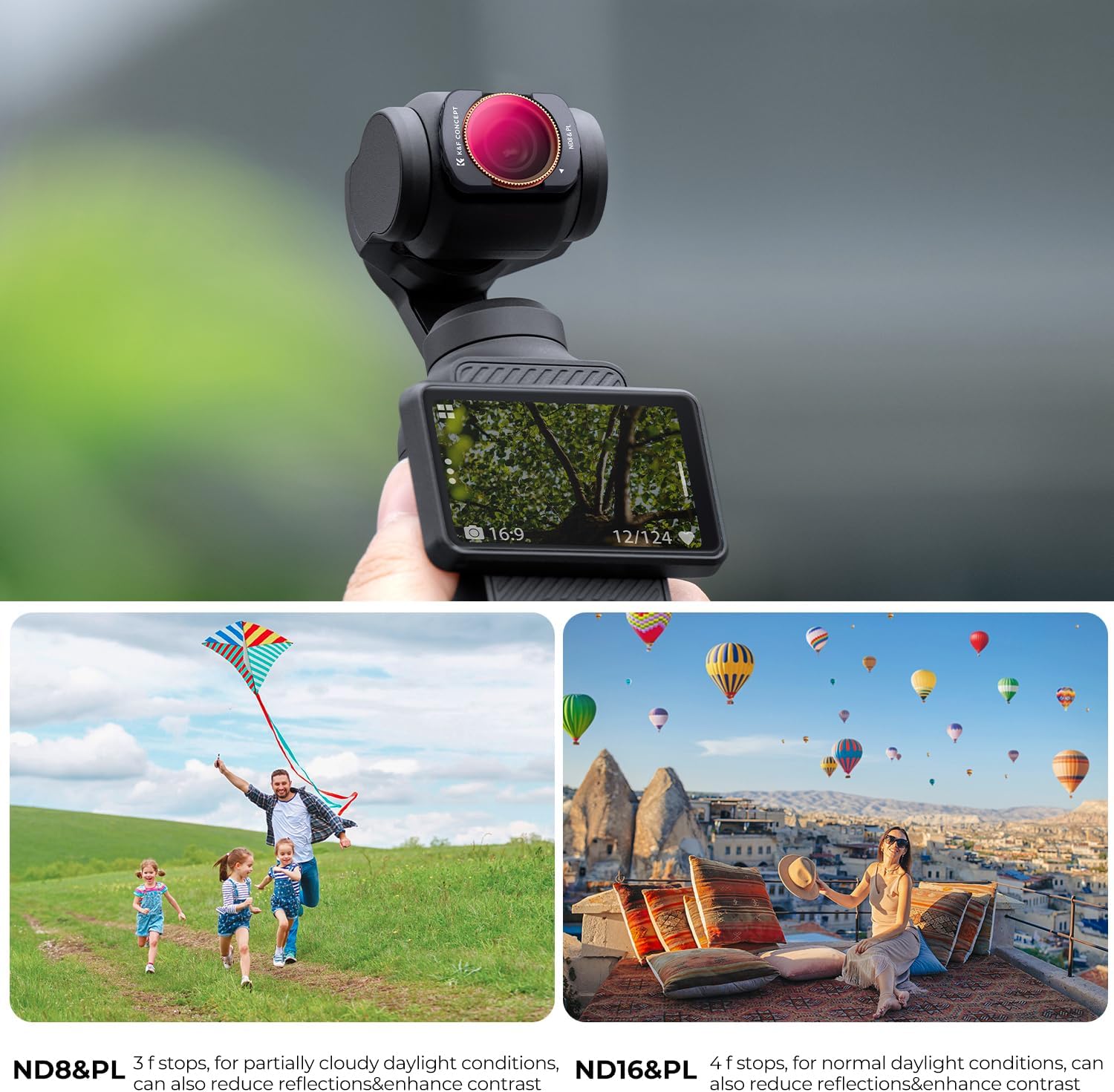 Detalle de K&F CONCEPT 4-Pack ND/PL Filter Kit for DJI Osmo Pocket 4/3 (FD161)