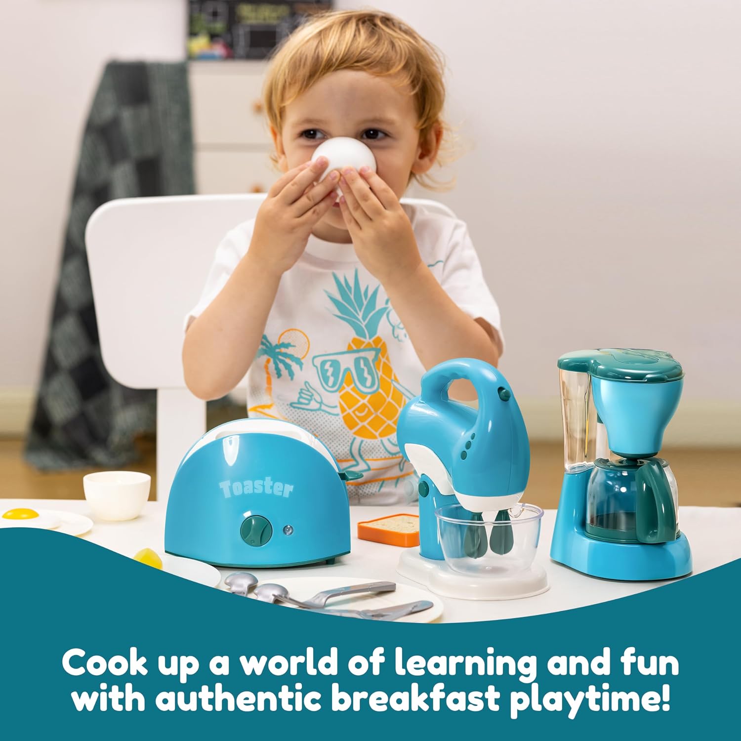 Thumbnail 5 de JOYIN Educational Kitchen Toy Set for Kids – Blue, with Coffee Machine, Toaster & Mixer (30+ pieces)