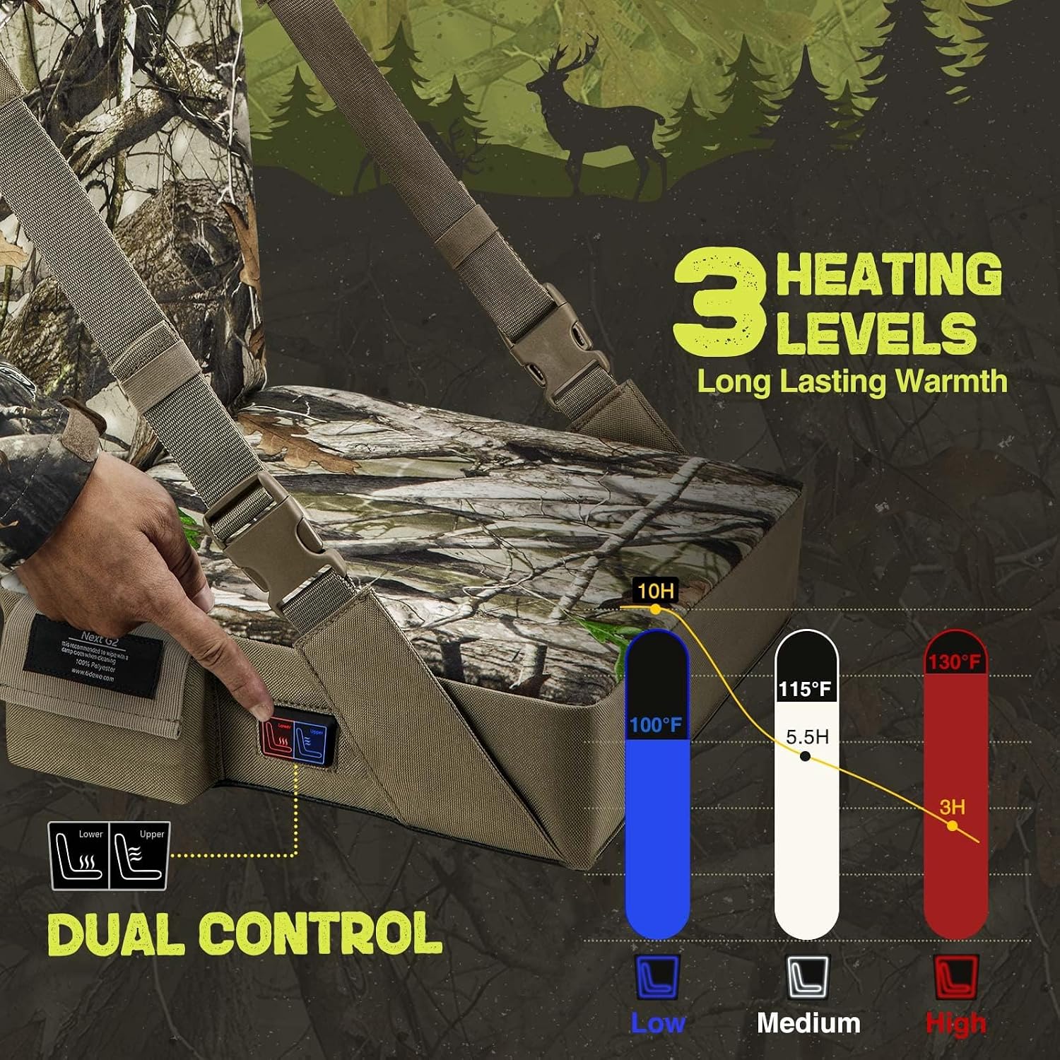 Detalle 2 de TIDEWE Next Camo G2 Heated Hunting Seat Cushion with Backrest and 3 Heat Levels