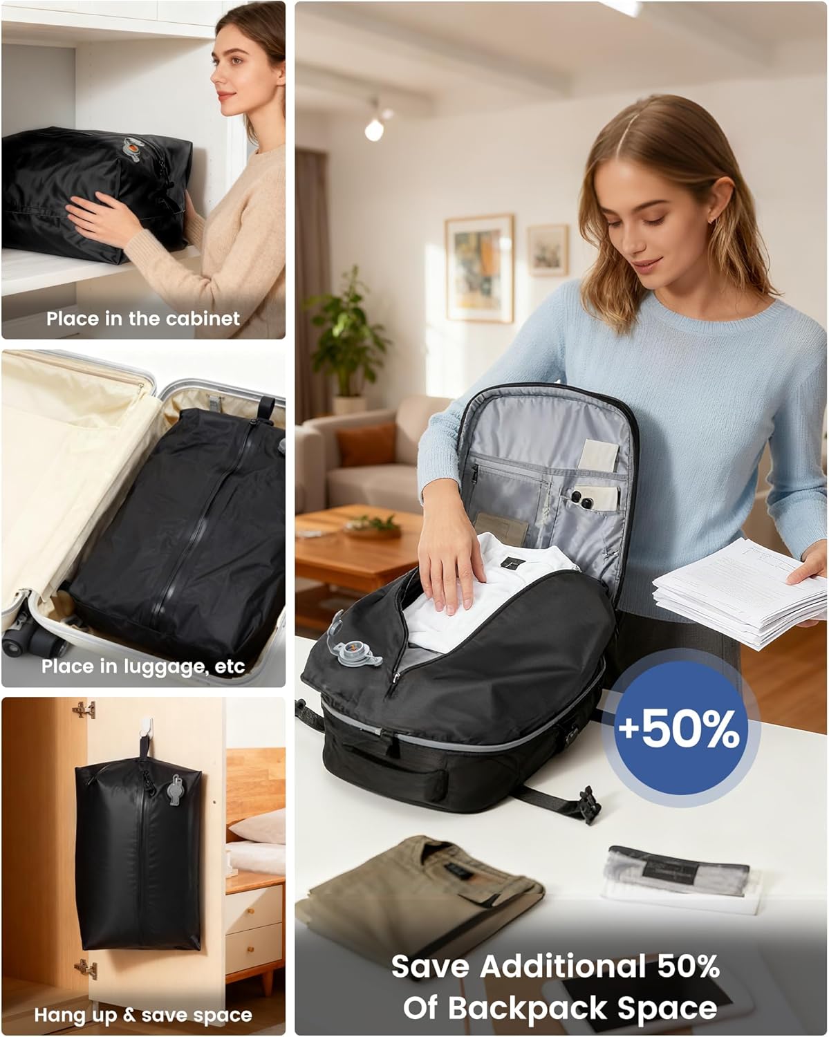 Thumbnail 6 de SZLX Vacuum Backpack Travel Bag with Pump — Cabin-Ready 40x30x20cm Luggage for Ryanair/Wizz Air and 14-Inch Laptop
