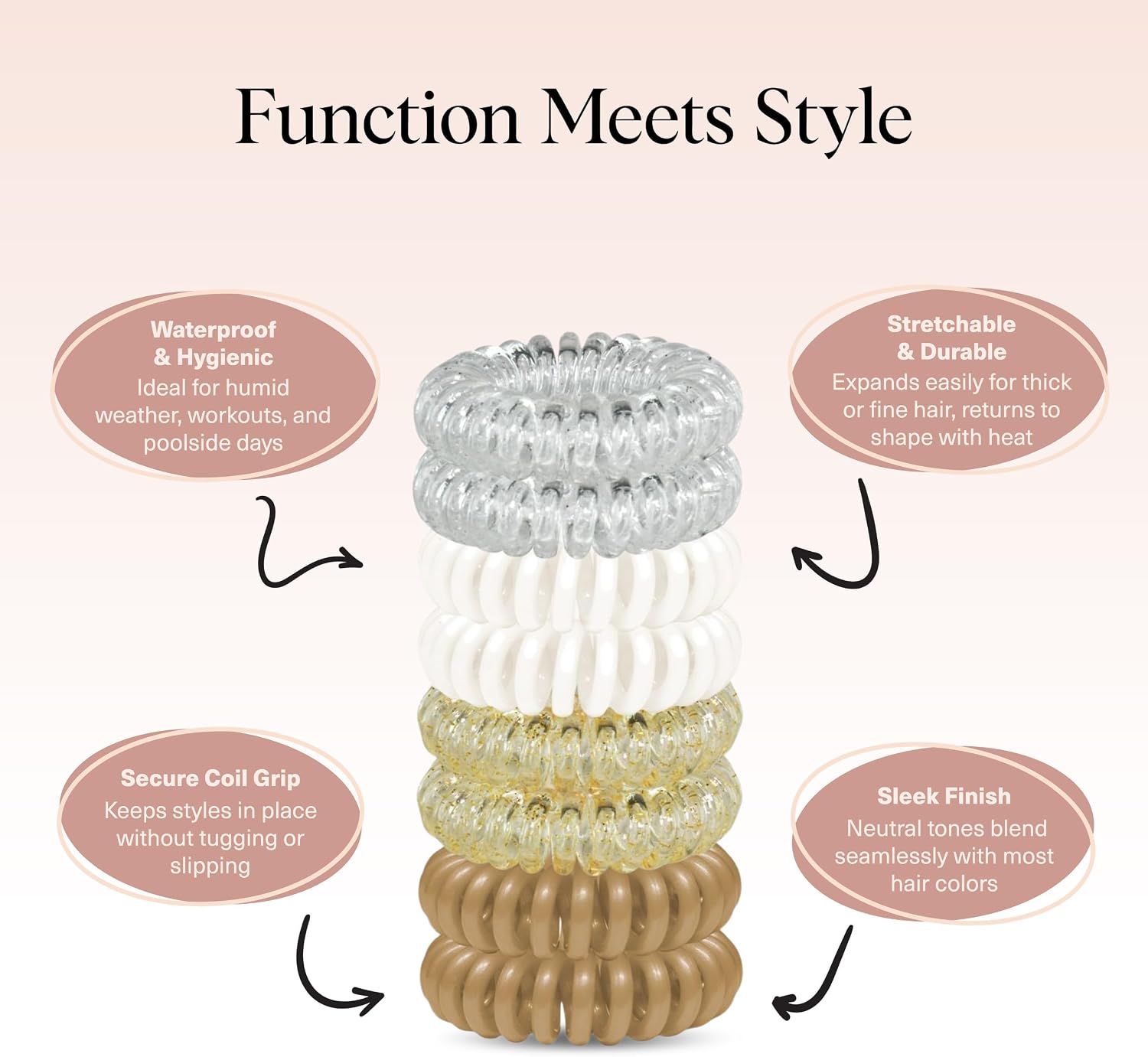 Detalle 2 de Kitsch Spiral Hair Ties, 8-piece pack