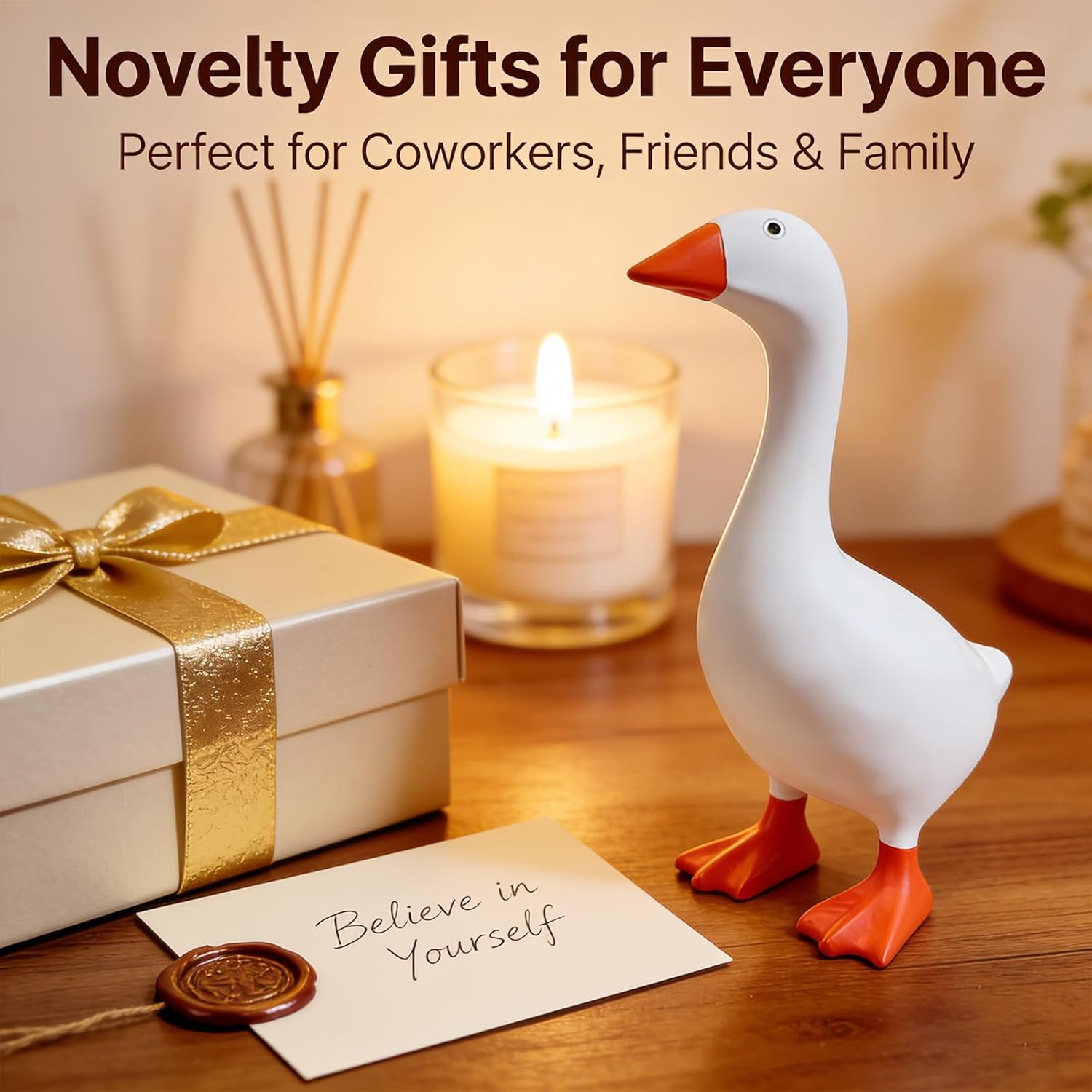 Detalle de Desk Goose 7 Inch Cute Office Decor Desktop Statue Gift with Magnetic Beak – Positive Vibes for Women