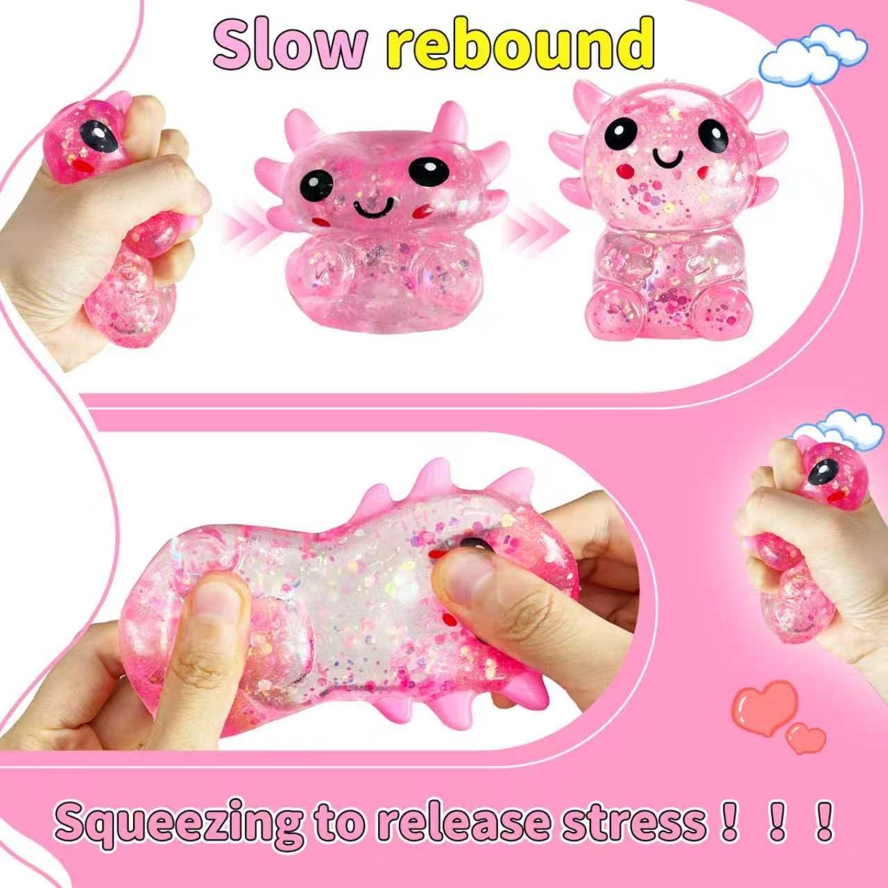 Thumbnail 2 de Axolotls Squishies Fidget Stress Ball – Cute Sitting Axolotl Squeeze Toy (Pink)