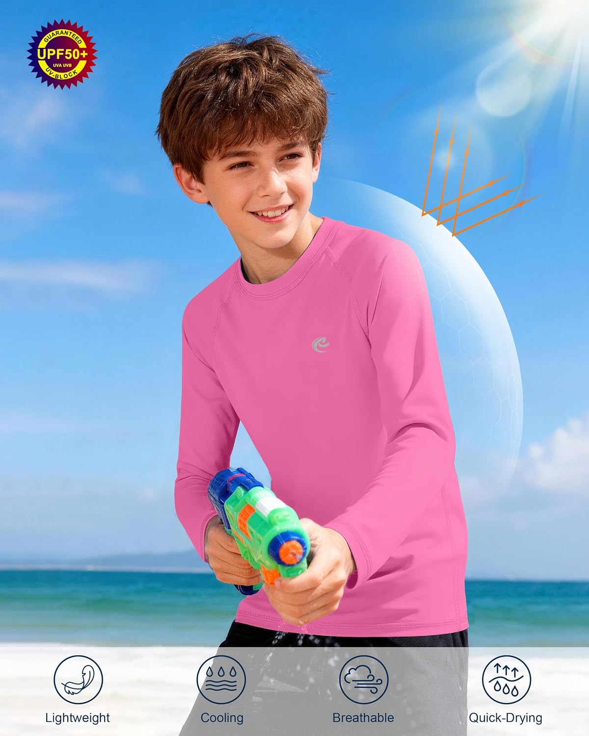 Detalle 2 de Boys UPF 50+ Swim Shirt Long Sleeve with 1 or 2 Pack UV Sun Protection Rash Guard