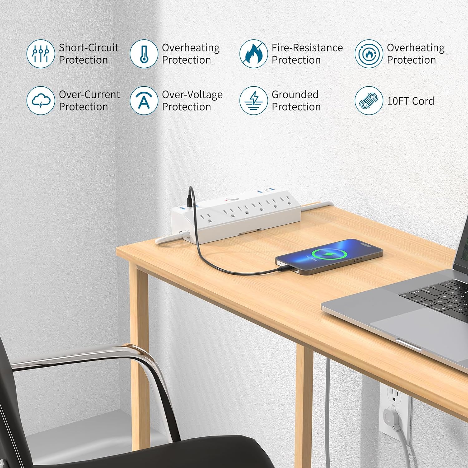Thumbnail 6 de JXGUCAT Desk Clamp Power Bar, 6 AC Outlets, 6 USB Ports, 10 ft Cord