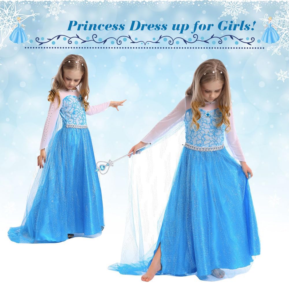 Detalle 2 de ACWOO Prinzessin-Kostüm Mädchen-Set: Kleid, Krone und Zauberstab für Karneval, Halloween und Weihnachten