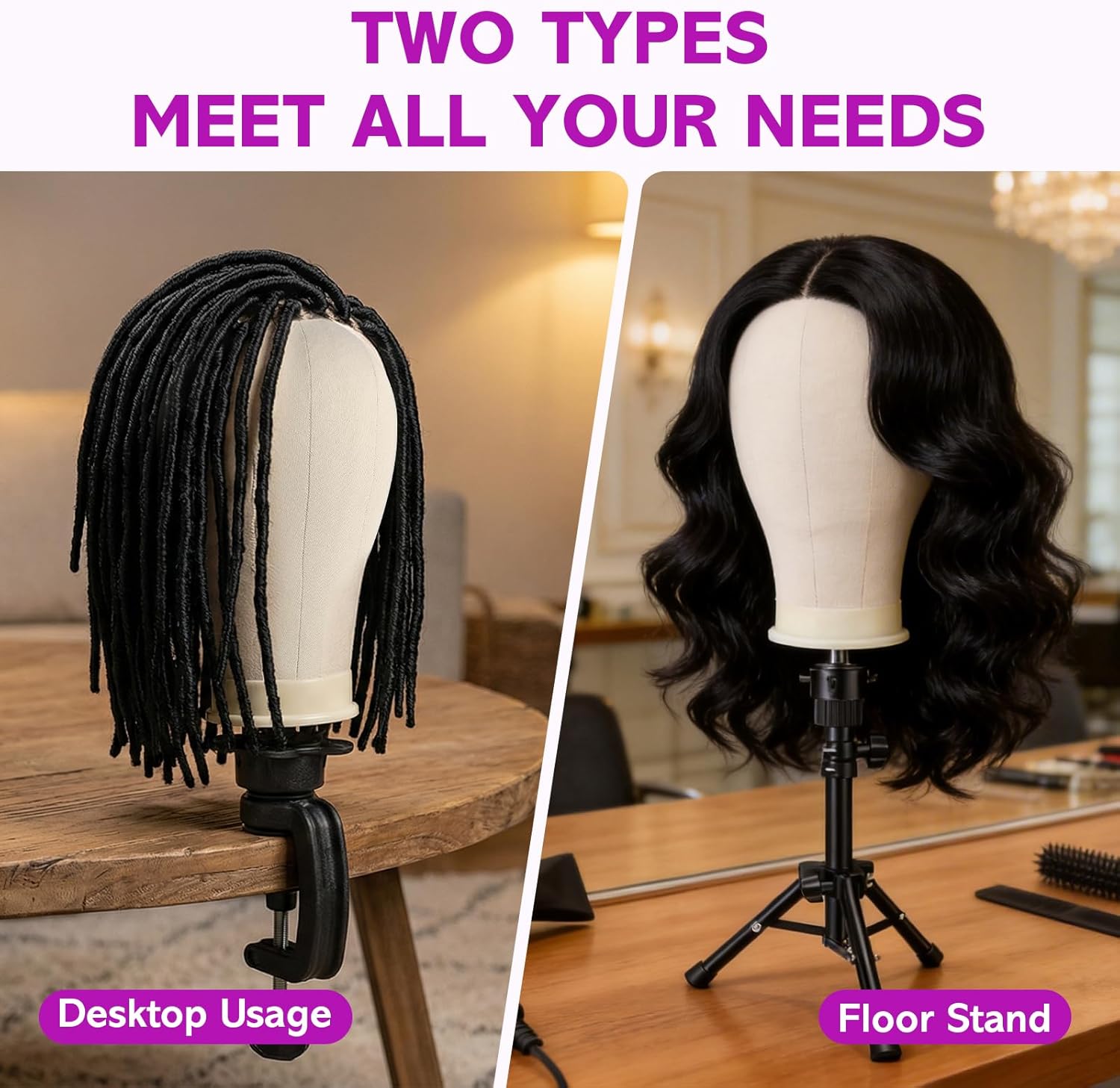 Thumbnail 2 de Neverland 23 Inch Wig Head Stand Tripod with Canvas Head for Wigs