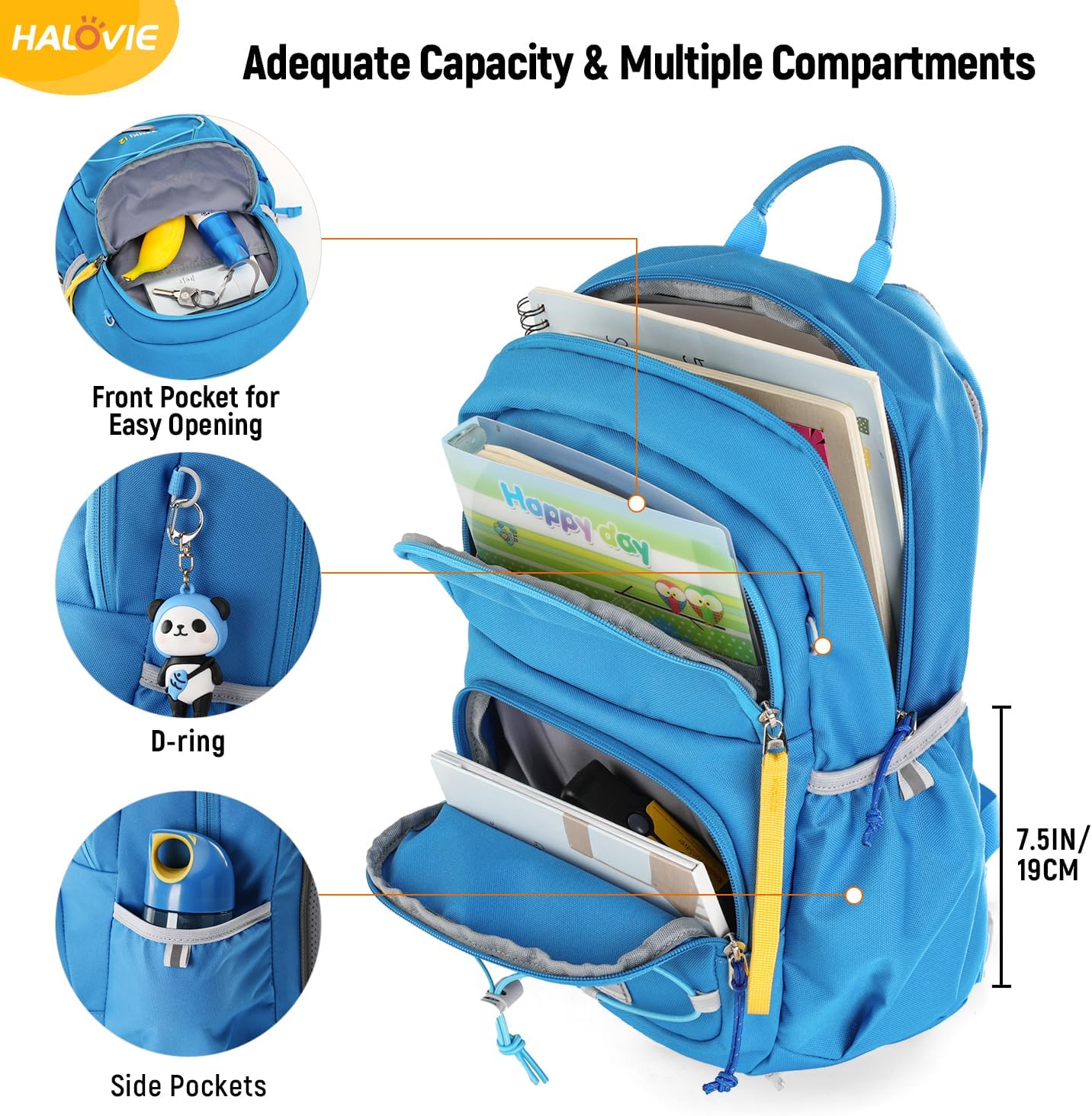 Detalle de HALOVIE Kinderrucksack 12L mit Brustgurt – Wanderrucksack für 6–10 Jahre