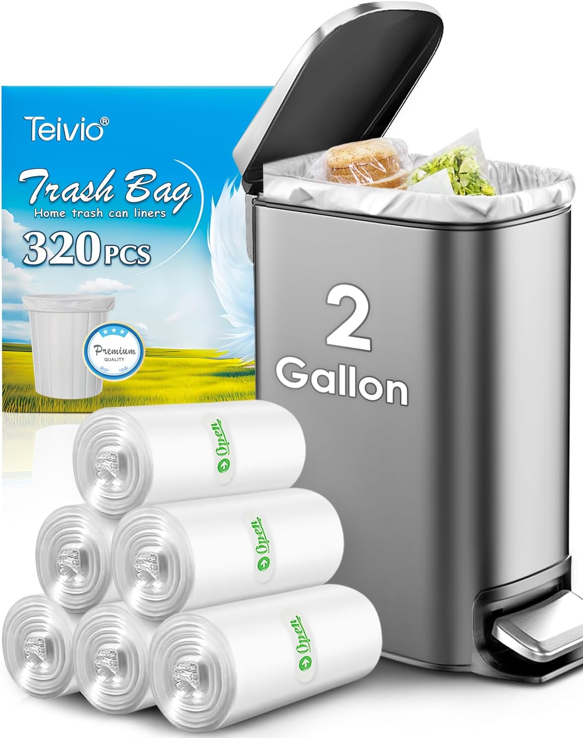 Detalle de Teivio Clear Trash Bags, 2 Gallon