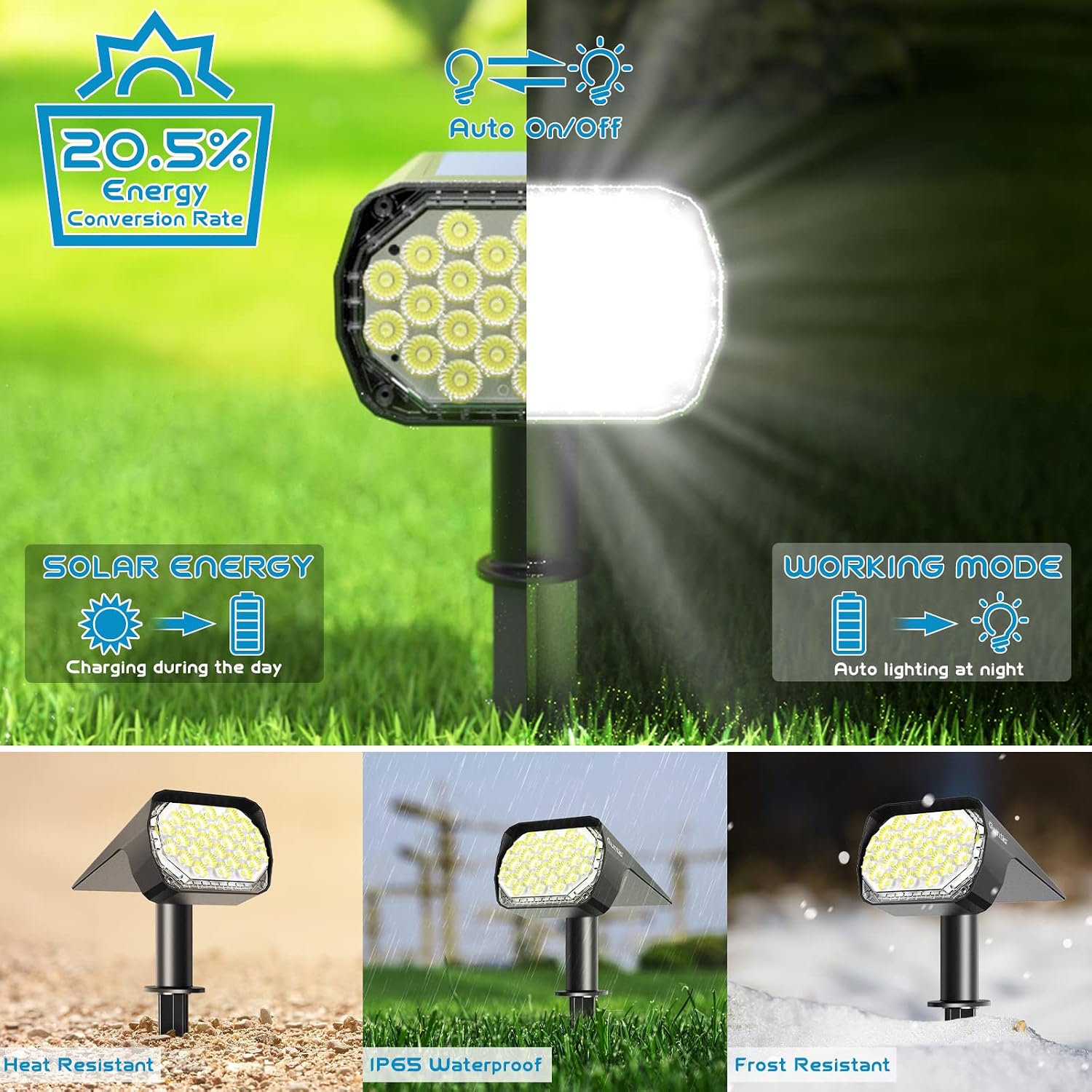 Detalle de Quntis LED Solar Spot Lights Outdoor Garden: 2-in-1 Landscape Uplights (2 Pack)