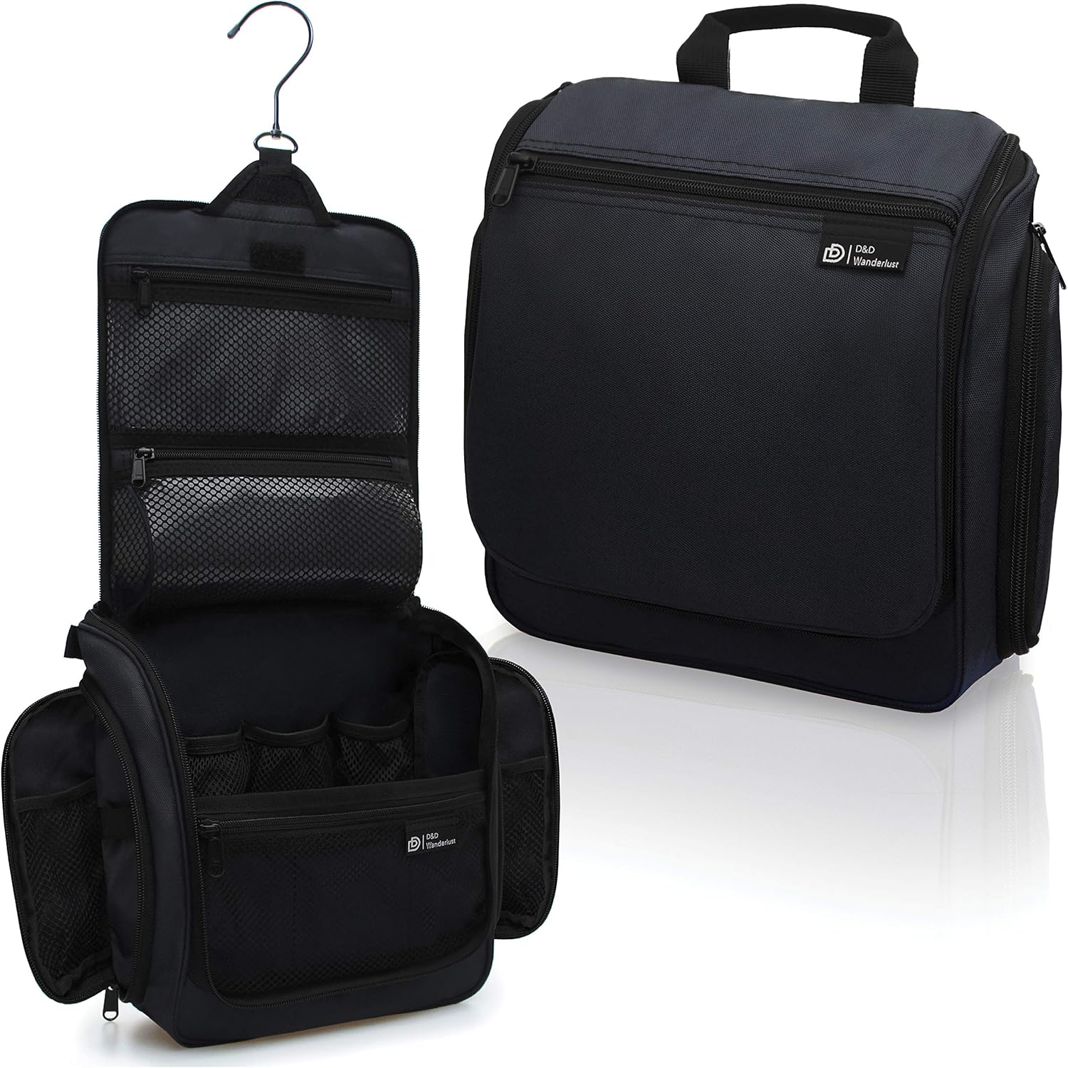 Detalle de D&D Hanging Travel Toiletry Bag with 10 compartments, YKK zippers and XXL metal swivel hook (Large)