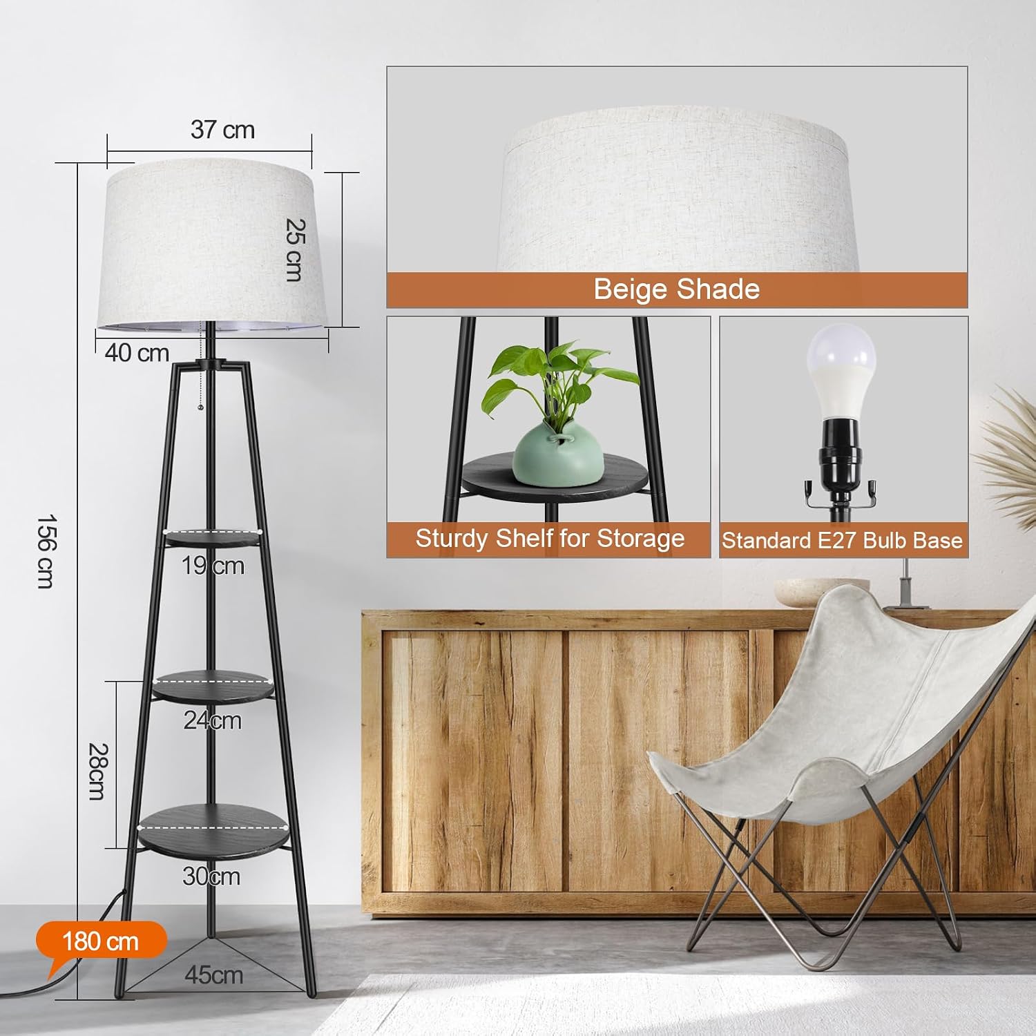 Thumbnail 5 de OUTON 3 Layers Tripod Floor Lamp 1H timer