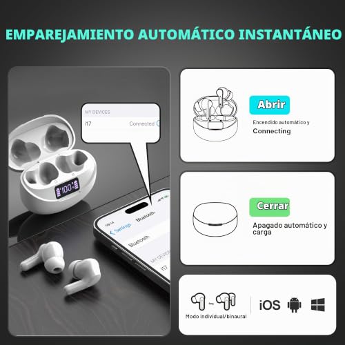 Detalle 1 de Cervanta Auriculares Bluetooth 5.3 con pantalla LED, 35 horas y carga USB-C