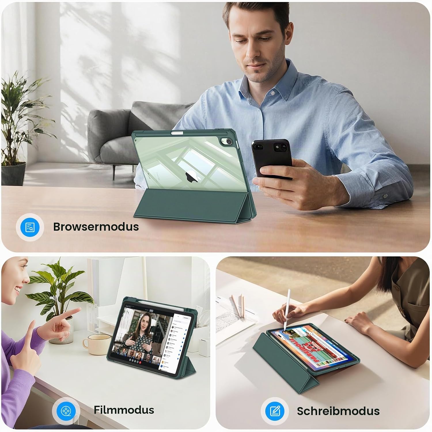 Thumbnail 2 de Fintie Hybrid Hülle für iPad Air 11 Zoll (M4/M3/M2) & iPad Air 4/5 10,9 Zoll – dunkelgrün, mit Stifthalter
