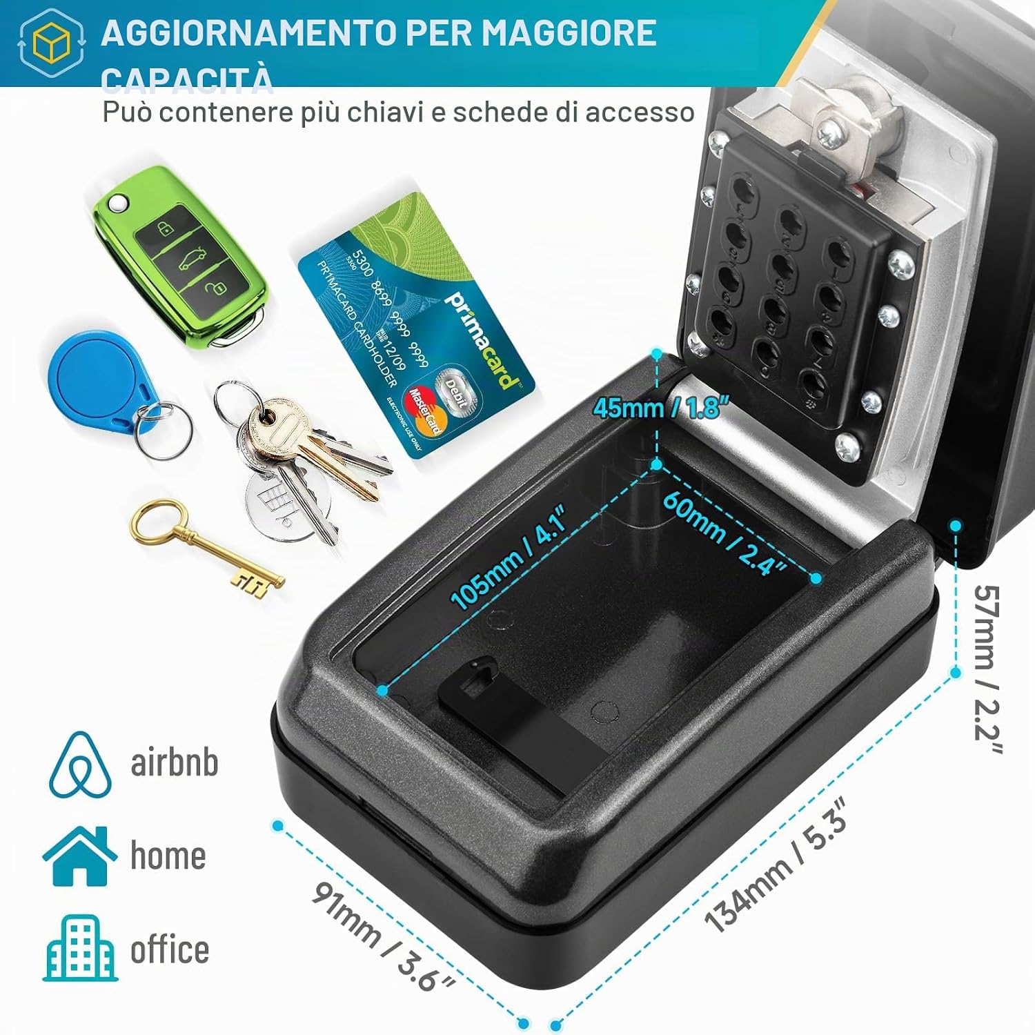 Detalle 2 de BTNEEU Cassetta Chiavi con Codice a 12 cifre – Cassaforte da parete resistente alle intemperie per chiavi, accessi e piccoli oggetti