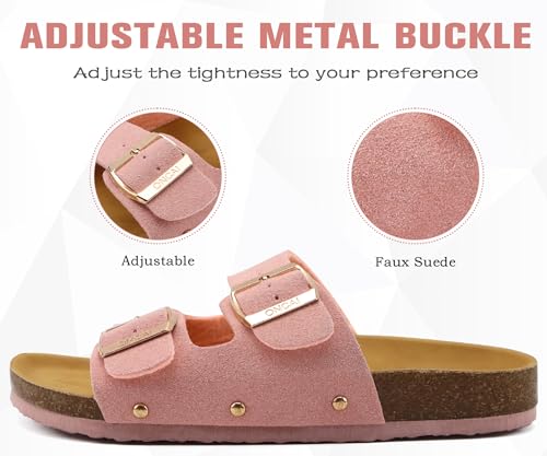 Detalle 2 de ONCAI Damen Pantolette Bequeme Hausschuhe mit Kork-Fußbett, Suede Rosa (Größe 39 EU)