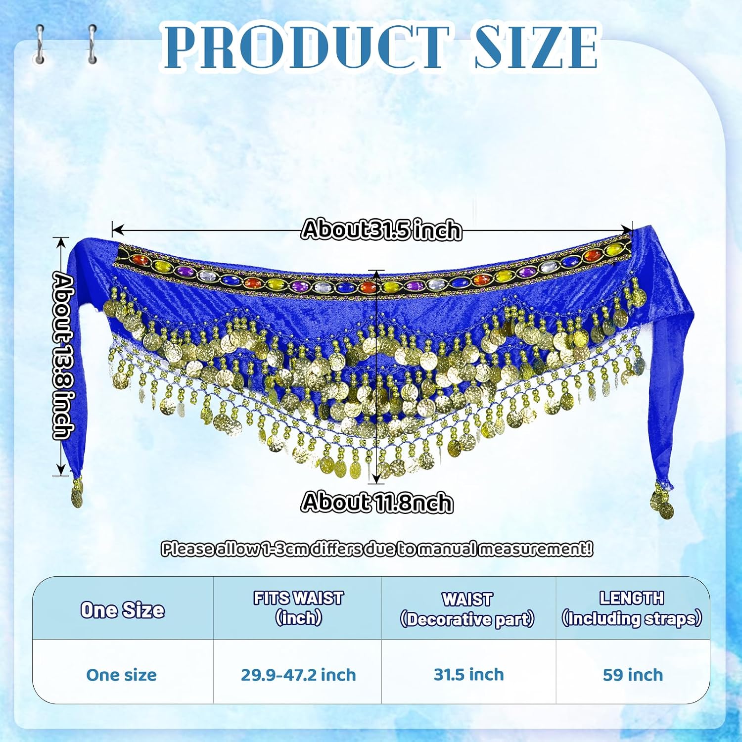 Thumbnail 2 de Baisdan Women’s Belly Dance Hip Scarf (Velvet Coins & Rhinestone Wrap)