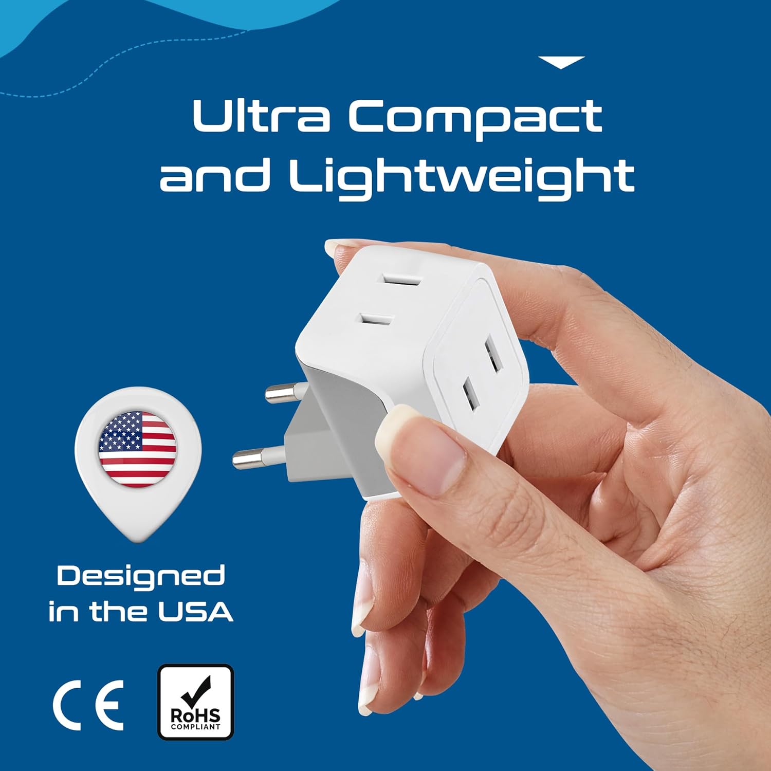 Detalle 2 de Ceptics CT-9C European Travel Plug Adapter (USA to Type C Countries), Ultra-Compact Dual-Input Charger Adapter, White