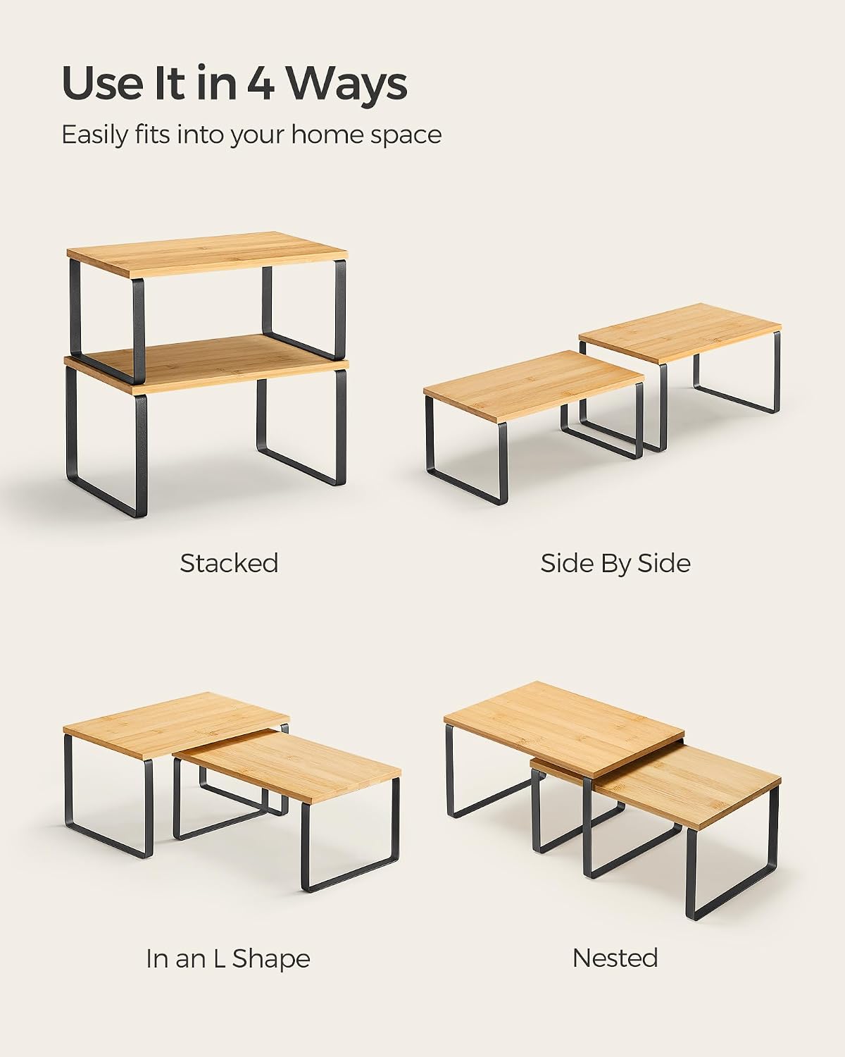 Thumbnail 6 de SONGMICS UKCS02NB Cabinet Organizer Shelves, Set of 2, Stackable