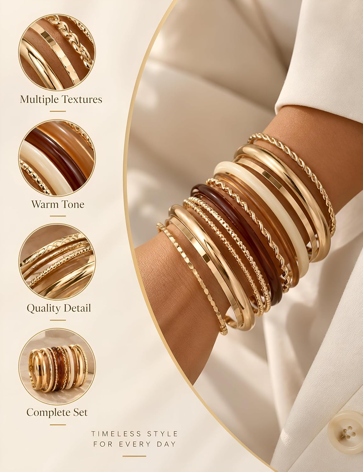 Detalle 2 de Gold Bangle Bracelets, 13-Bangle Set