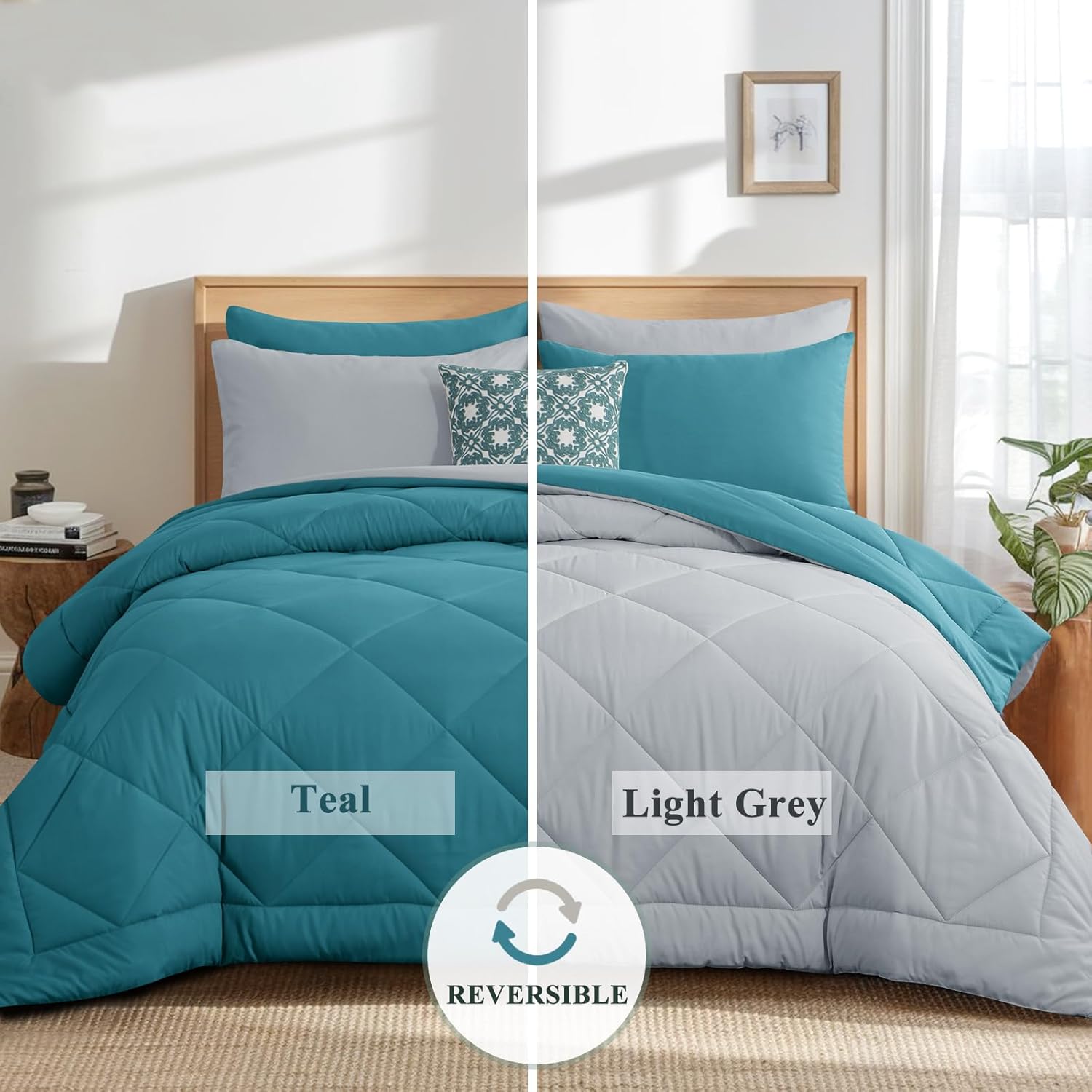 Thumbnail 3 de Aisbo Coverless Duvet King Size 10.5 Tog (230x220cm) Teal/Grey reversible quilt with 2 pillowcases