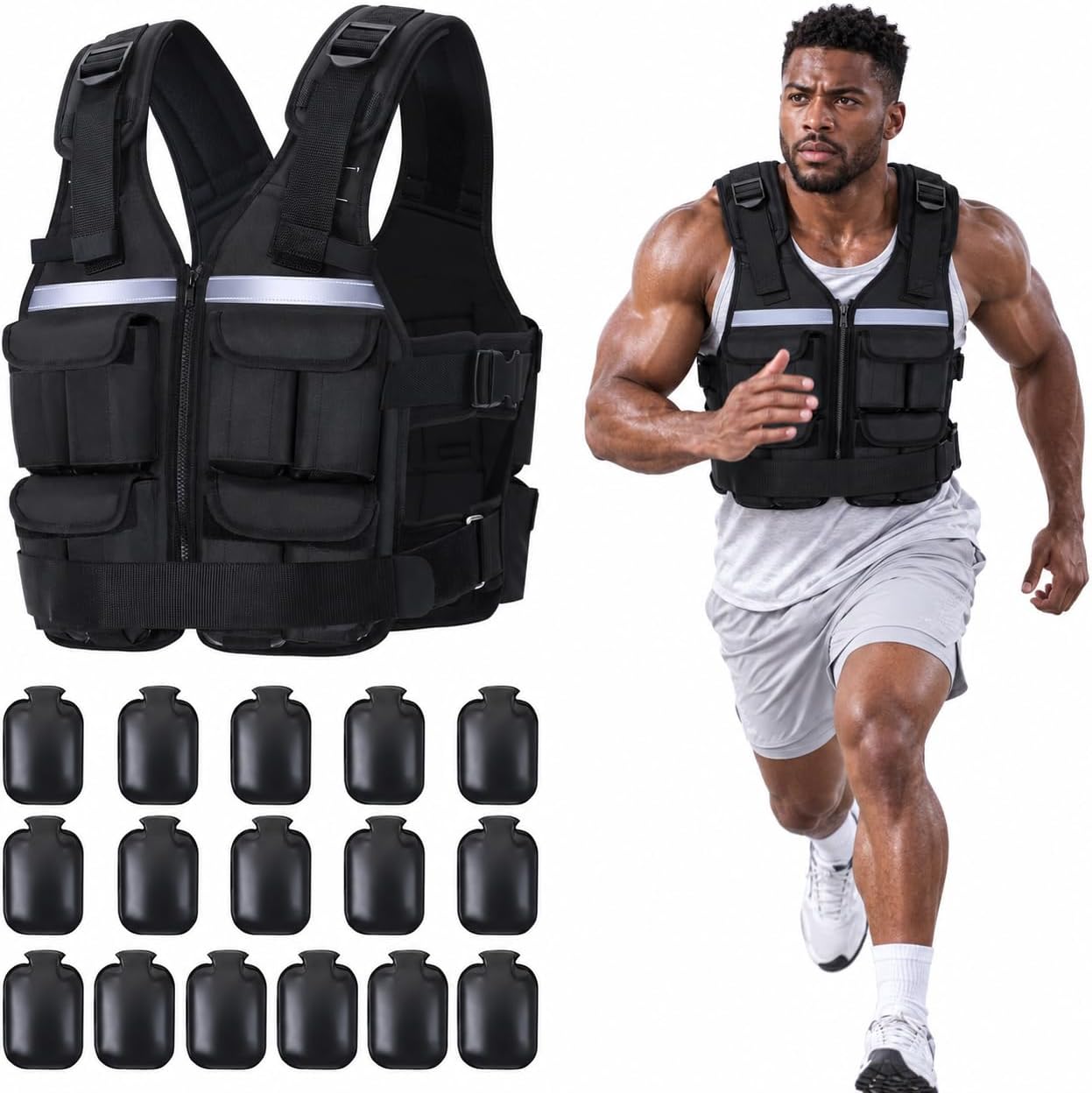 Detalle de Sportneer Adjustable Weighted Vest, 2–42 lb, Removable Iron Sand Bags