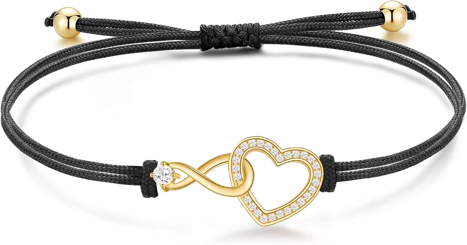 Detalle de Jrêveinfini Infini Bracelet Femme en argent 925 avec cœur et cordon ajustable (boîte cadeau)