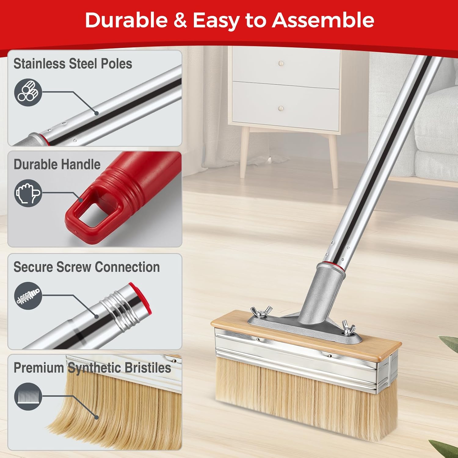 Thumbnail 6 de 7" Deck Stain Brush with 150cm Long Handle – Deck Stain Applicator Set