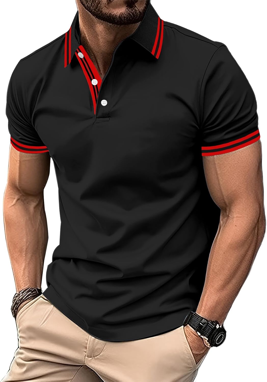 Detalle de SwissWell Polo da Uomo a Manica Corta: polo da golf leggera, traspirante e confortevole