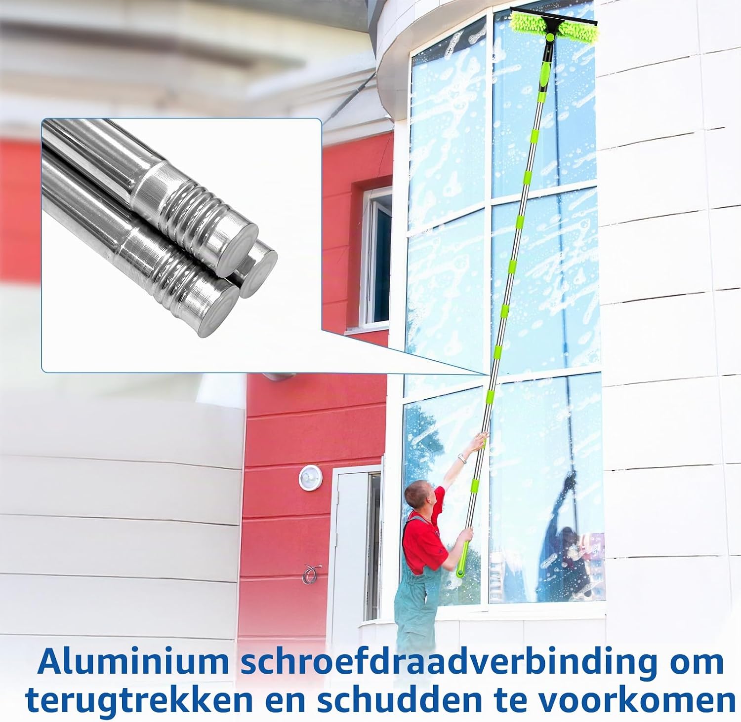 Detalle de lameico 1 telescopische raamwisser, 4,5 m, 2-in-1, groen