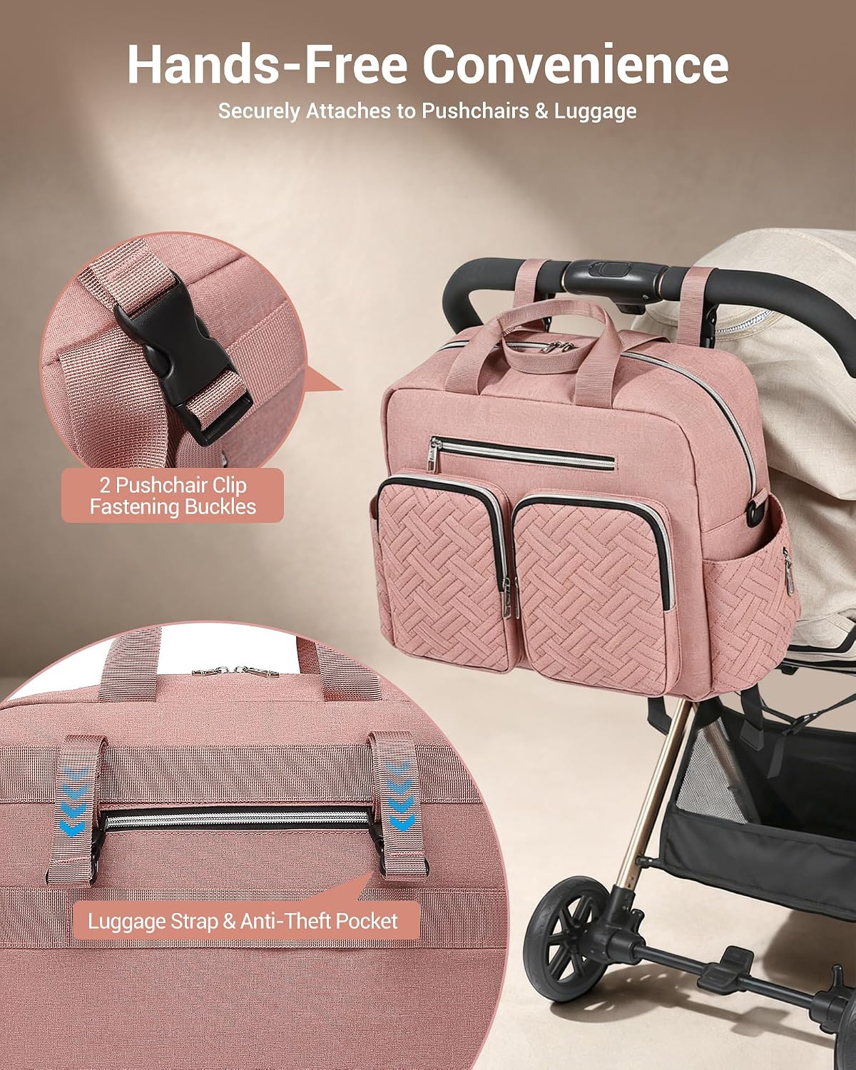 Detalle de Kono Baby Changing Bag: Multifunction Nappy Bags with Changing Mat and Insulated Pockets