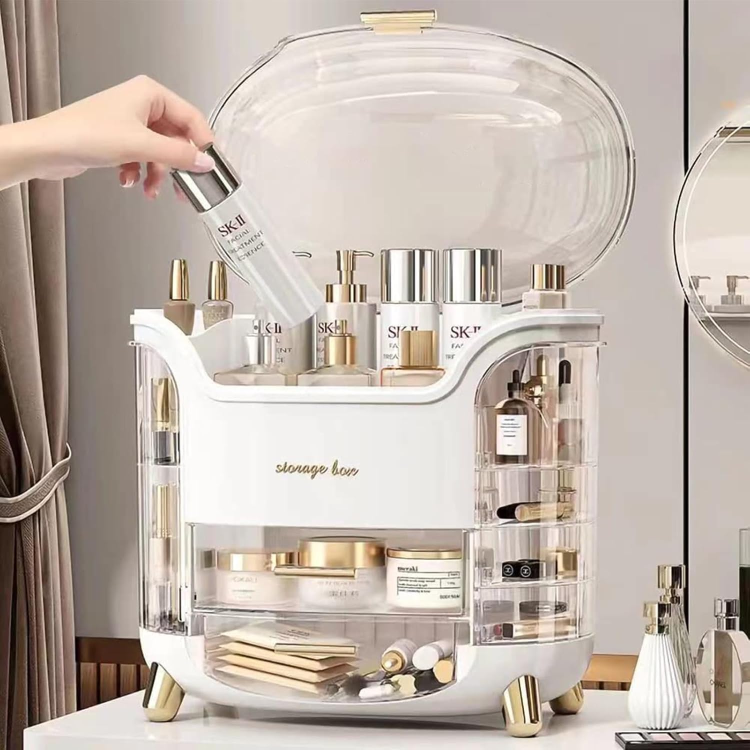 Thumbnail 6 de LZDMY Makeup Storage Organiser with Clear Lid (Pink) – Dustproof waterproof drawers for bathroom & dressing table