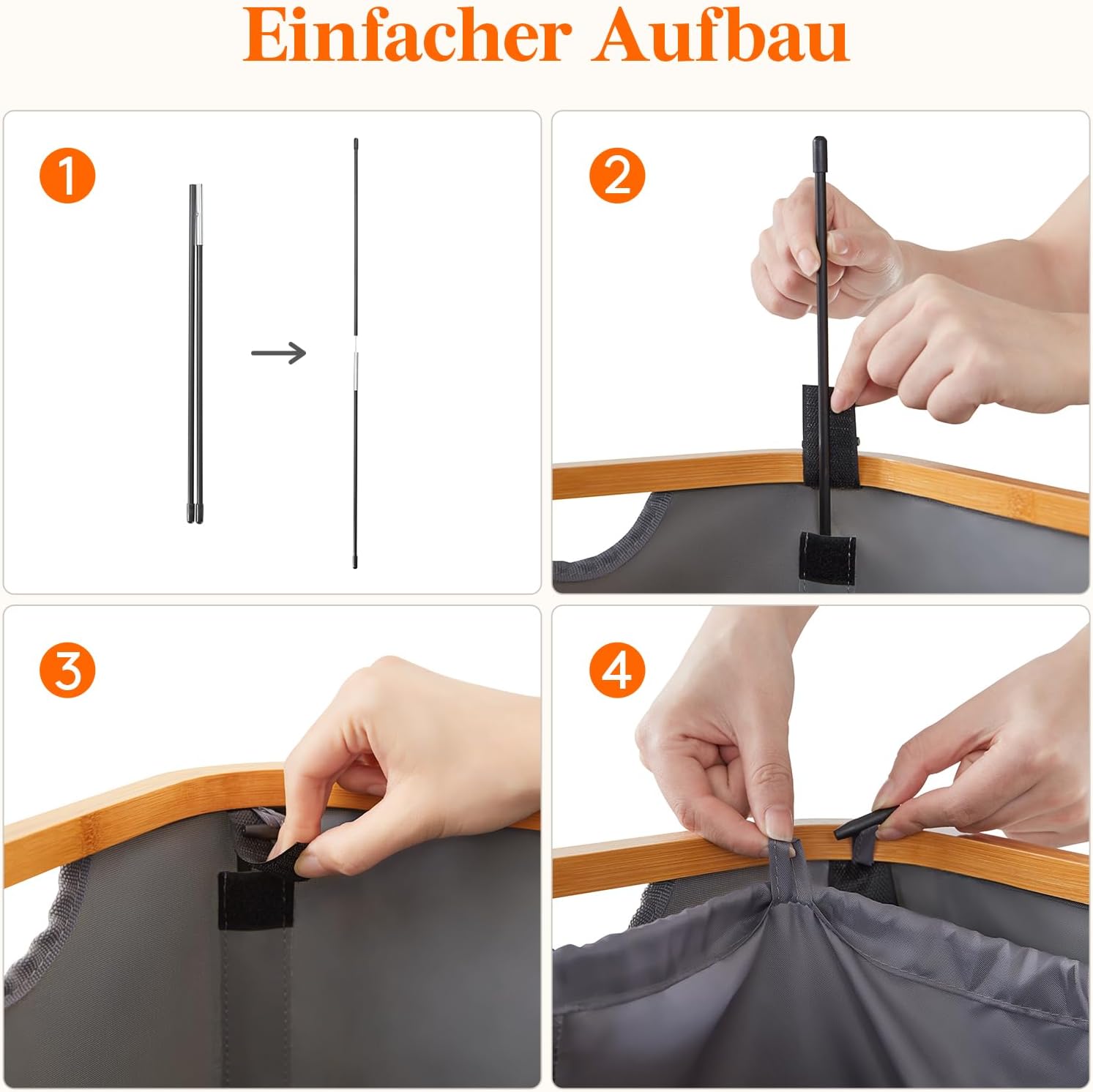 Detalle de Lifewit 100L Wäschekorb mit Deckel und abnehmbarem Wäschesack (Bambusgriffe), grau
