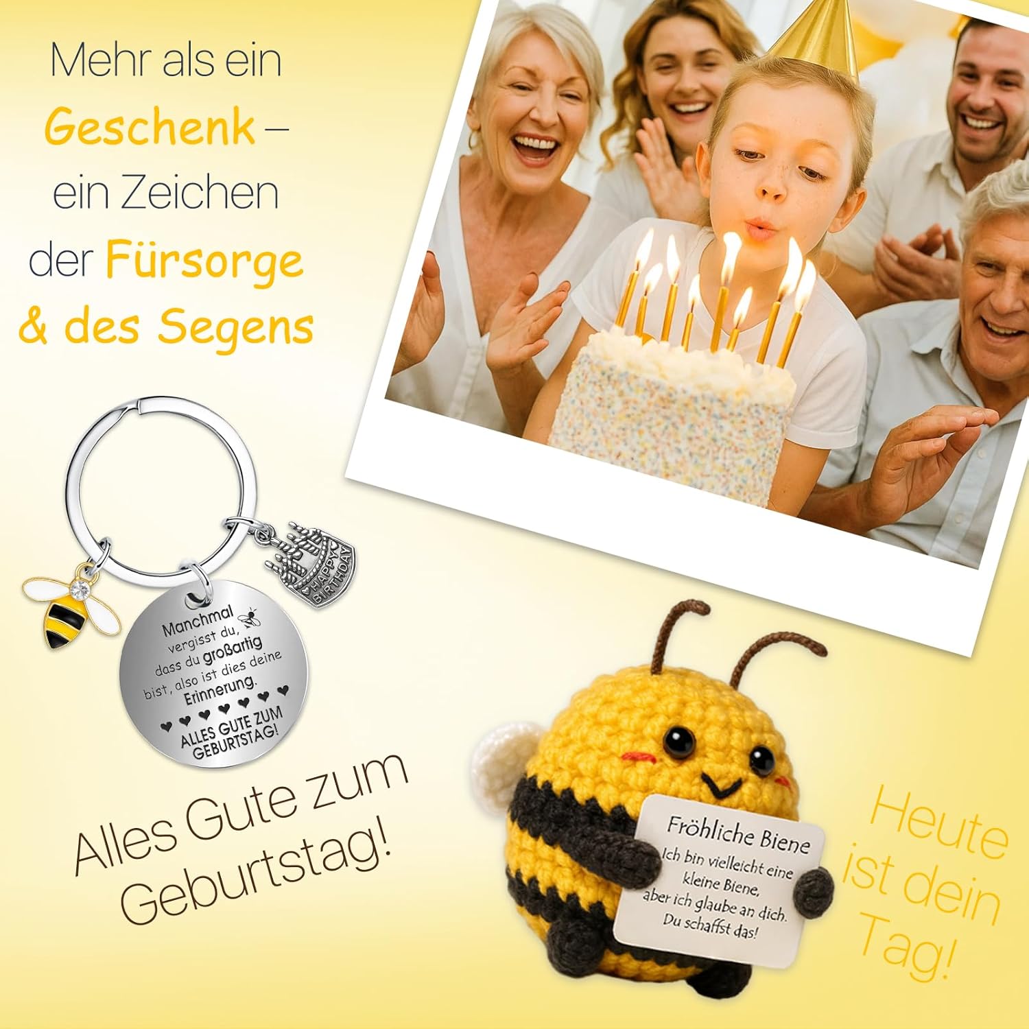 Thumbnail 6 de Farbeele Fröhliche Biene & Glücksbringer-Schlüsselanhänger mit Pocket Hug Figur – Geburtstagsgeschenk