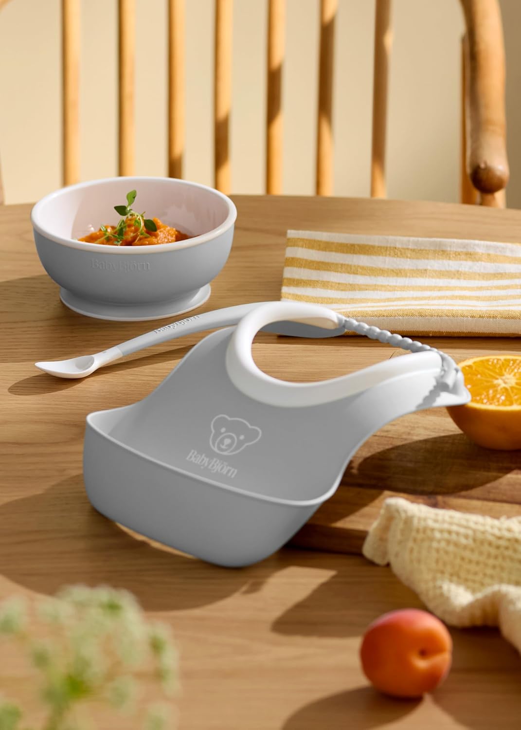 Detalle de BabyBjörn Kindergeschirr 3 Teile Grau – Spülmaschinengeeignet, BPA- und PVC-frei